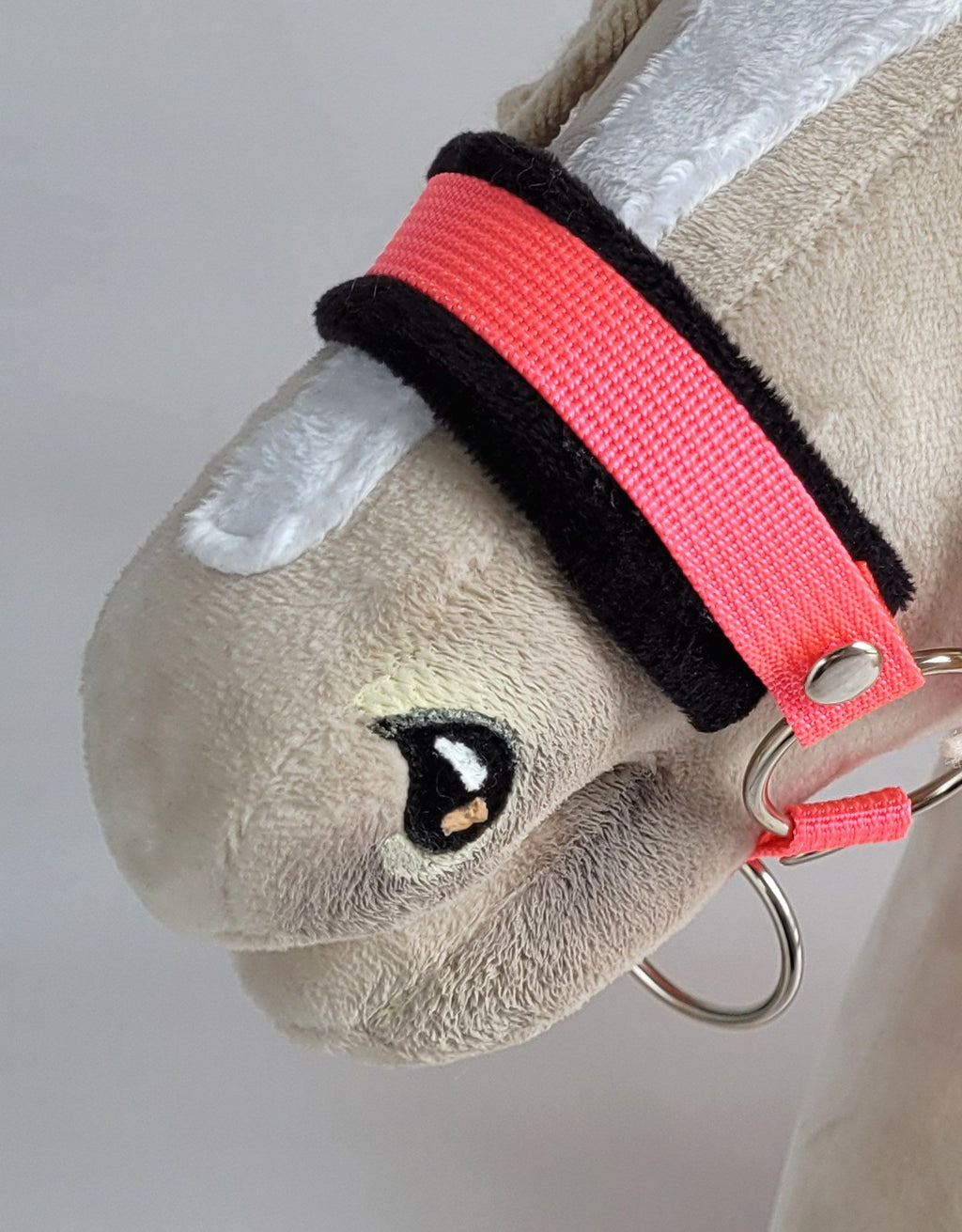 Set for Hobby Horse: the halter A3 with black furry + Tether made of cord - neon-pink/ black