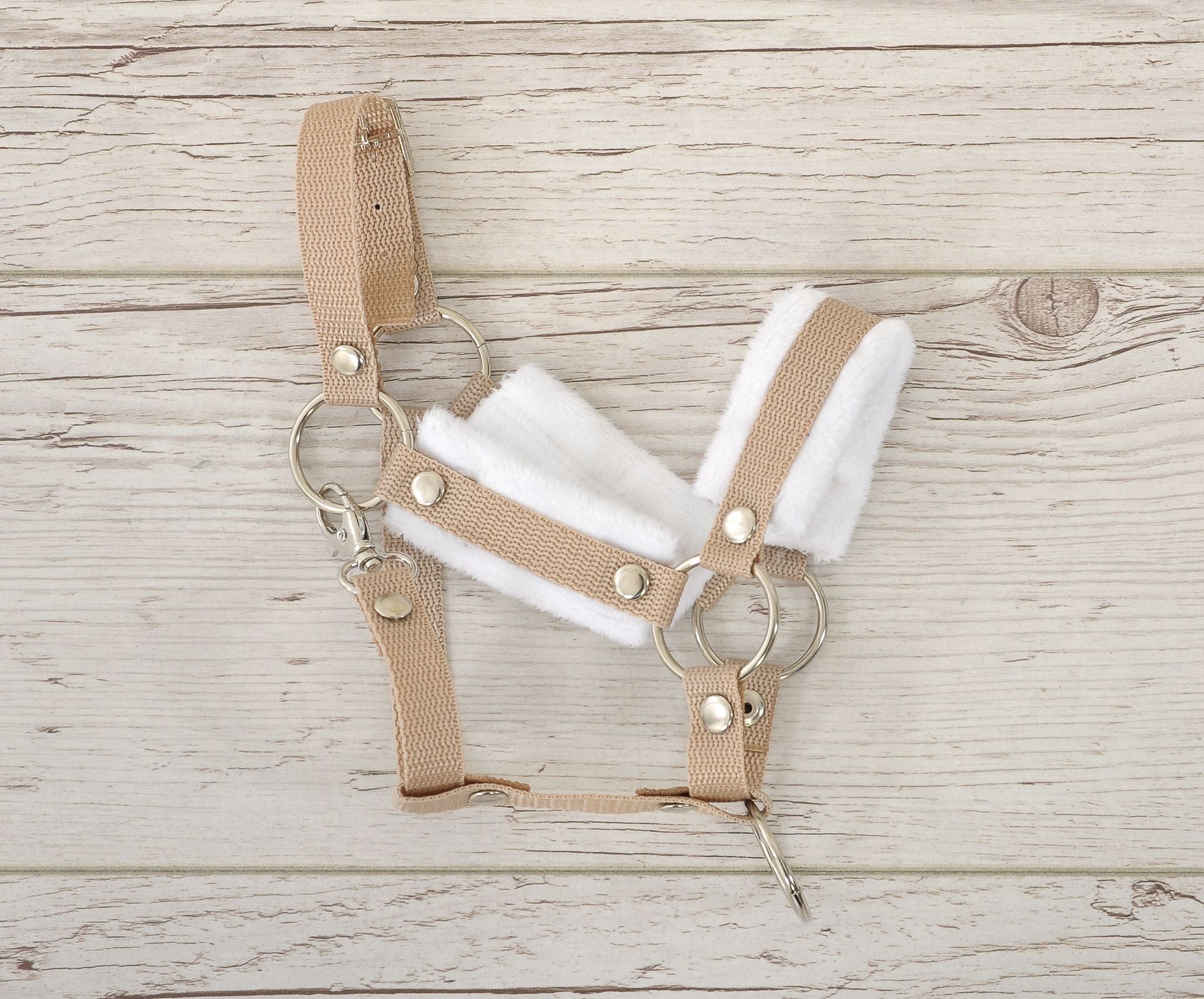 The adjustable halter for Hobby Horse A3 - beige with white furry