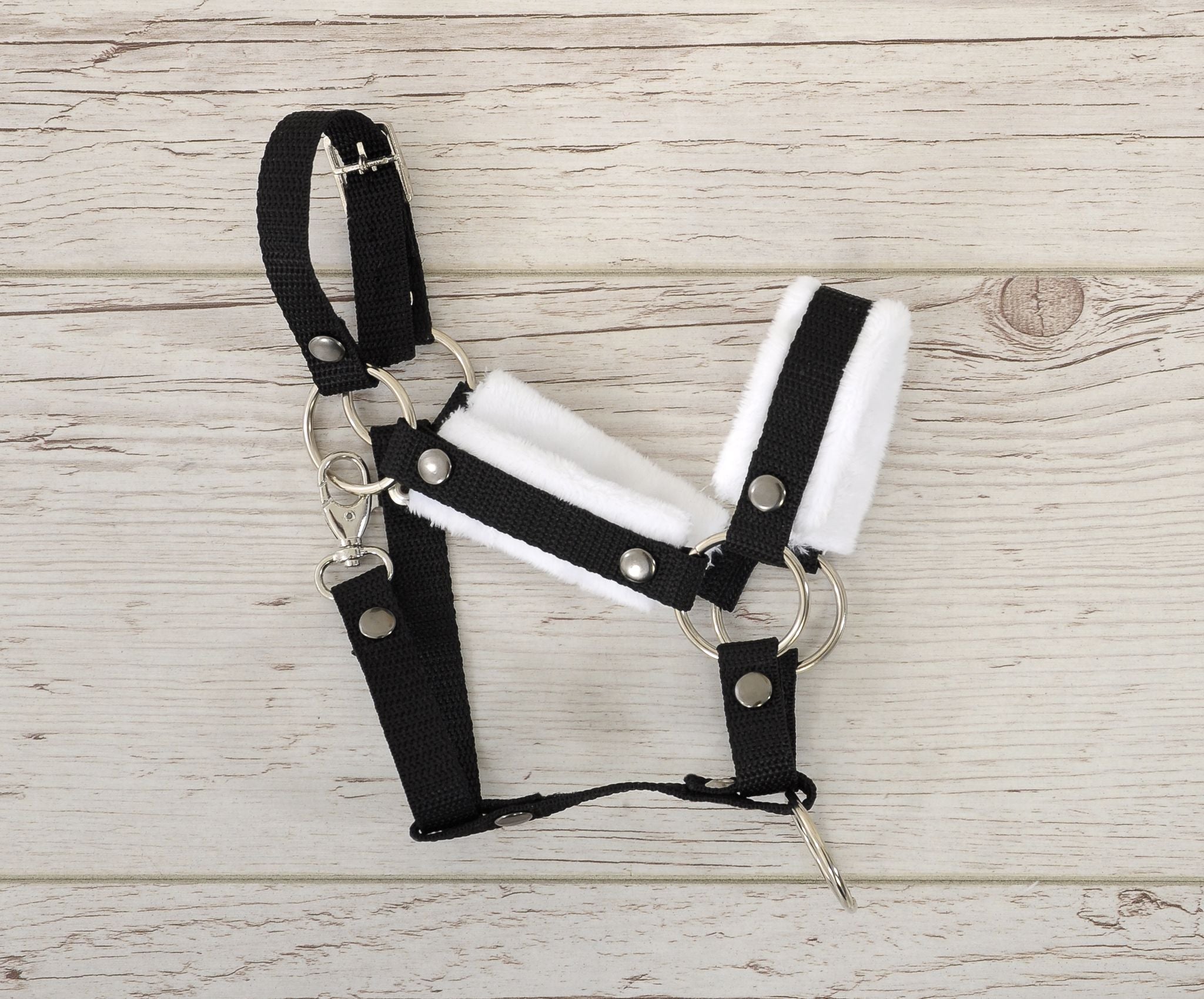 The adjustable halter for Hobby Horse A3 - black with white furry