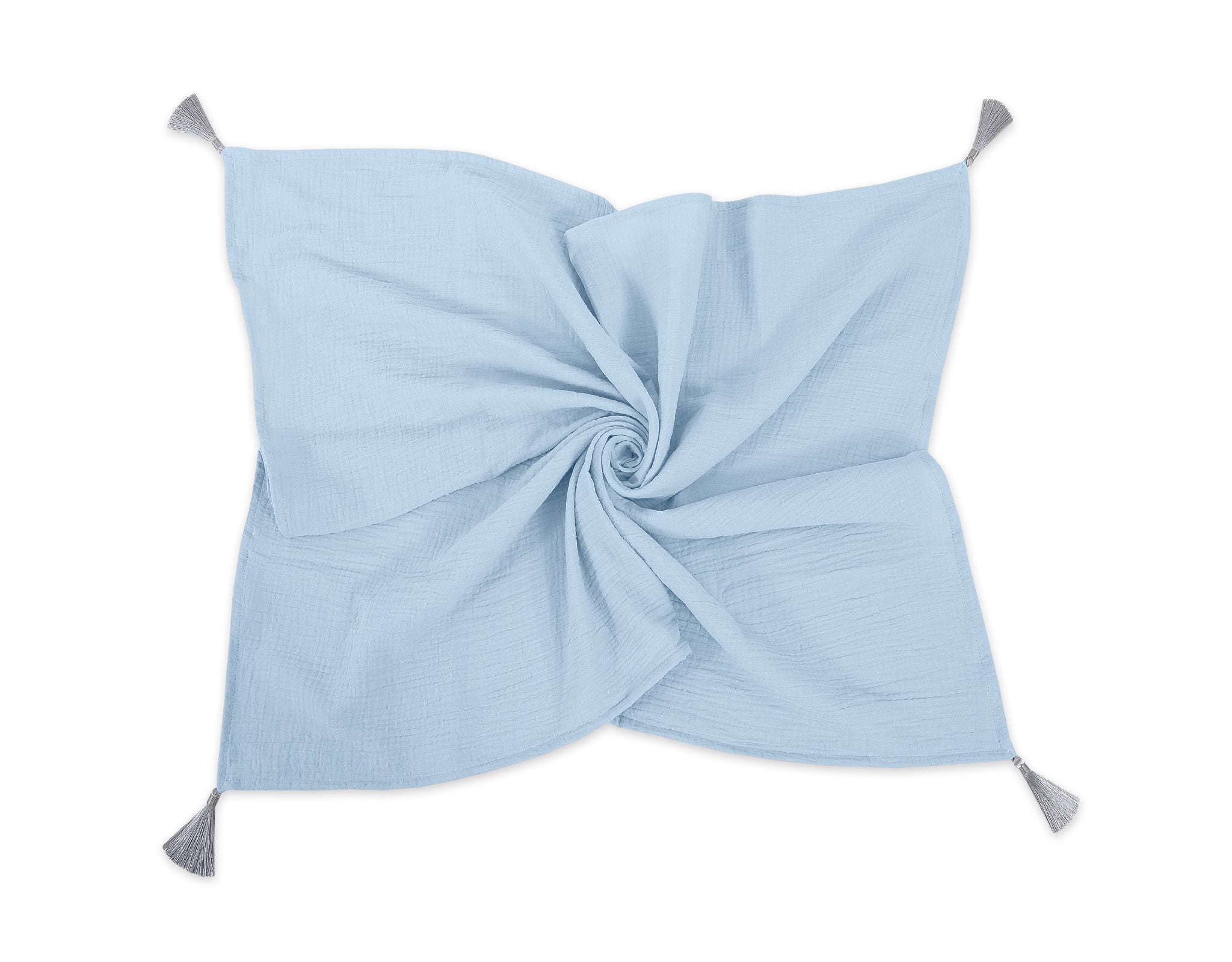 Muslin blanket for kids with tassels - blue