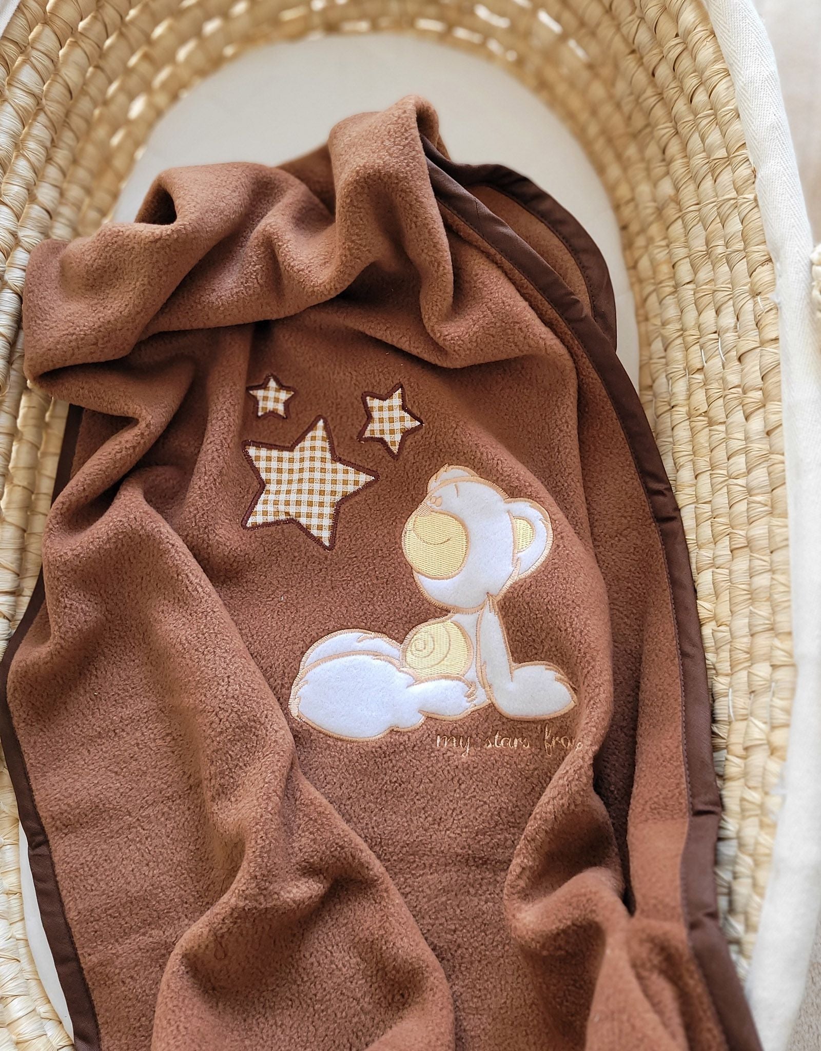 Polar fleece blanket for babies - Carlo- Teddy Bear with Stars brown