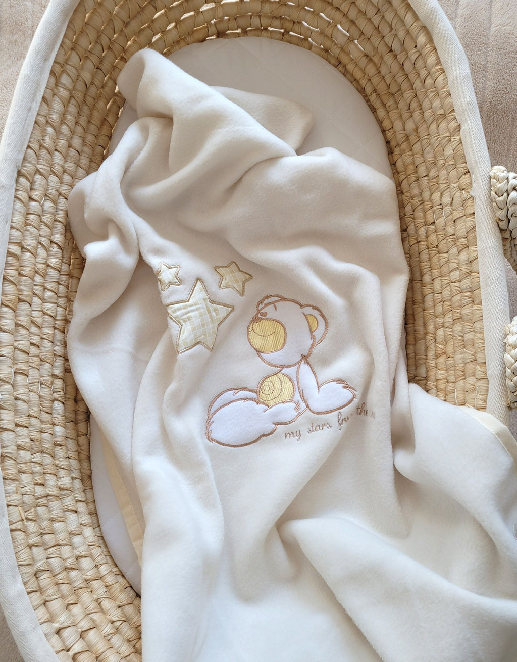 Polar fleece blanket for babies - Carlo- Teddy Bear with Stars creme