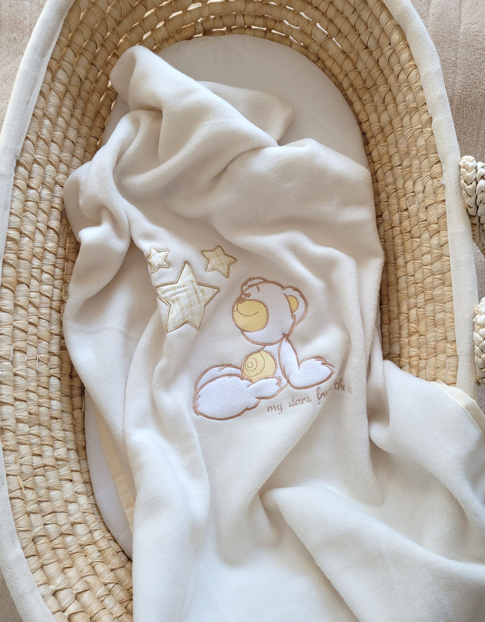Polar fleece blanket for babies - Carlo- Teddy Bear with Stars creme
