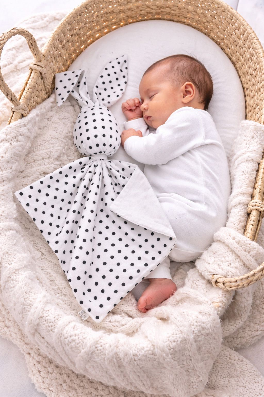 DOUDOU Cuddly bunny double-sided cotton and minky - Black dots - white