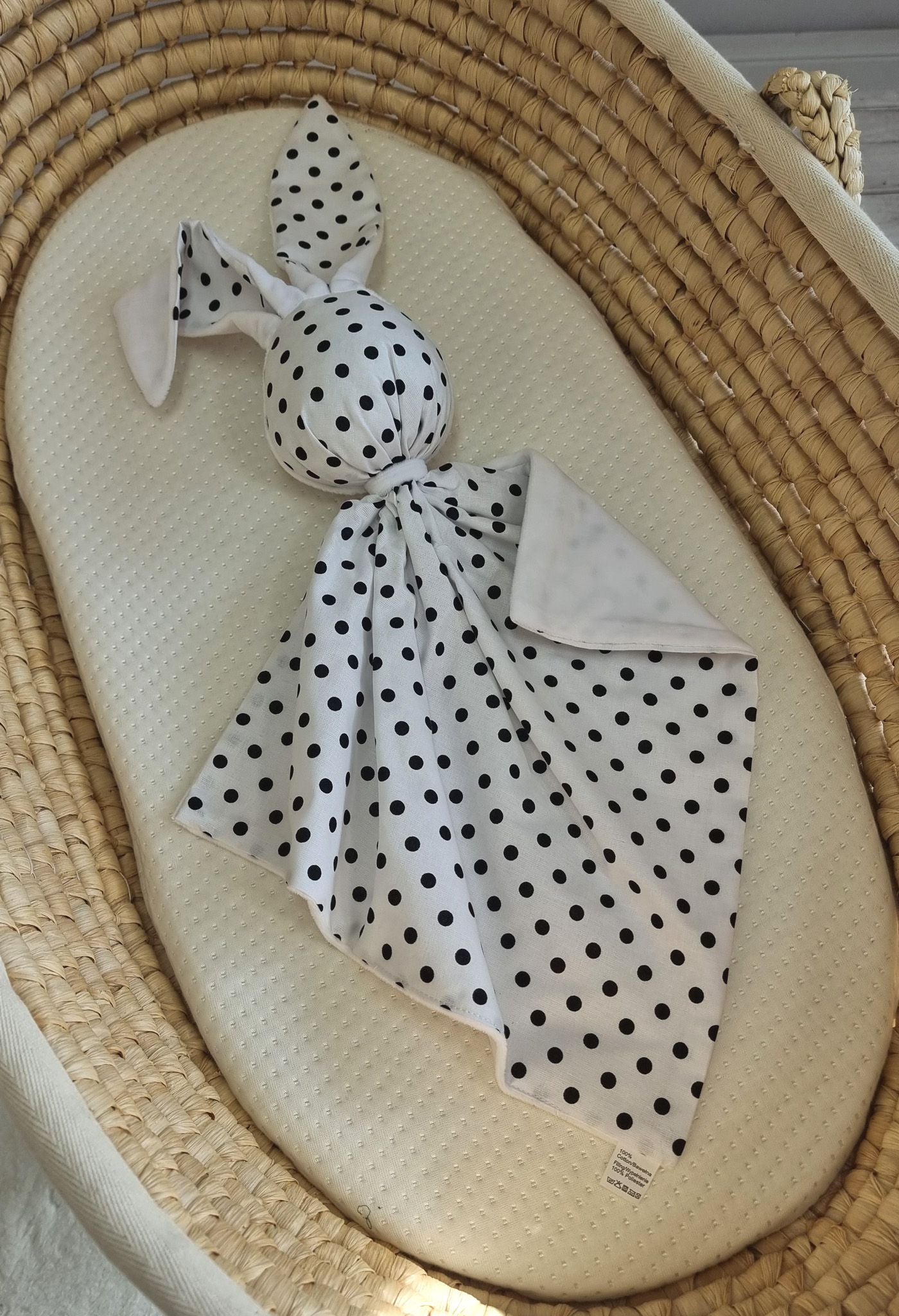 DOUDOU Cuddly bunny double-sided cotton and minky - Black dots - white
