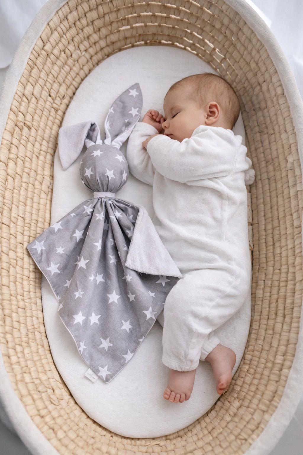 DOUDOU Cuddly bunny double-sided cotton and minky - Grey stars - white