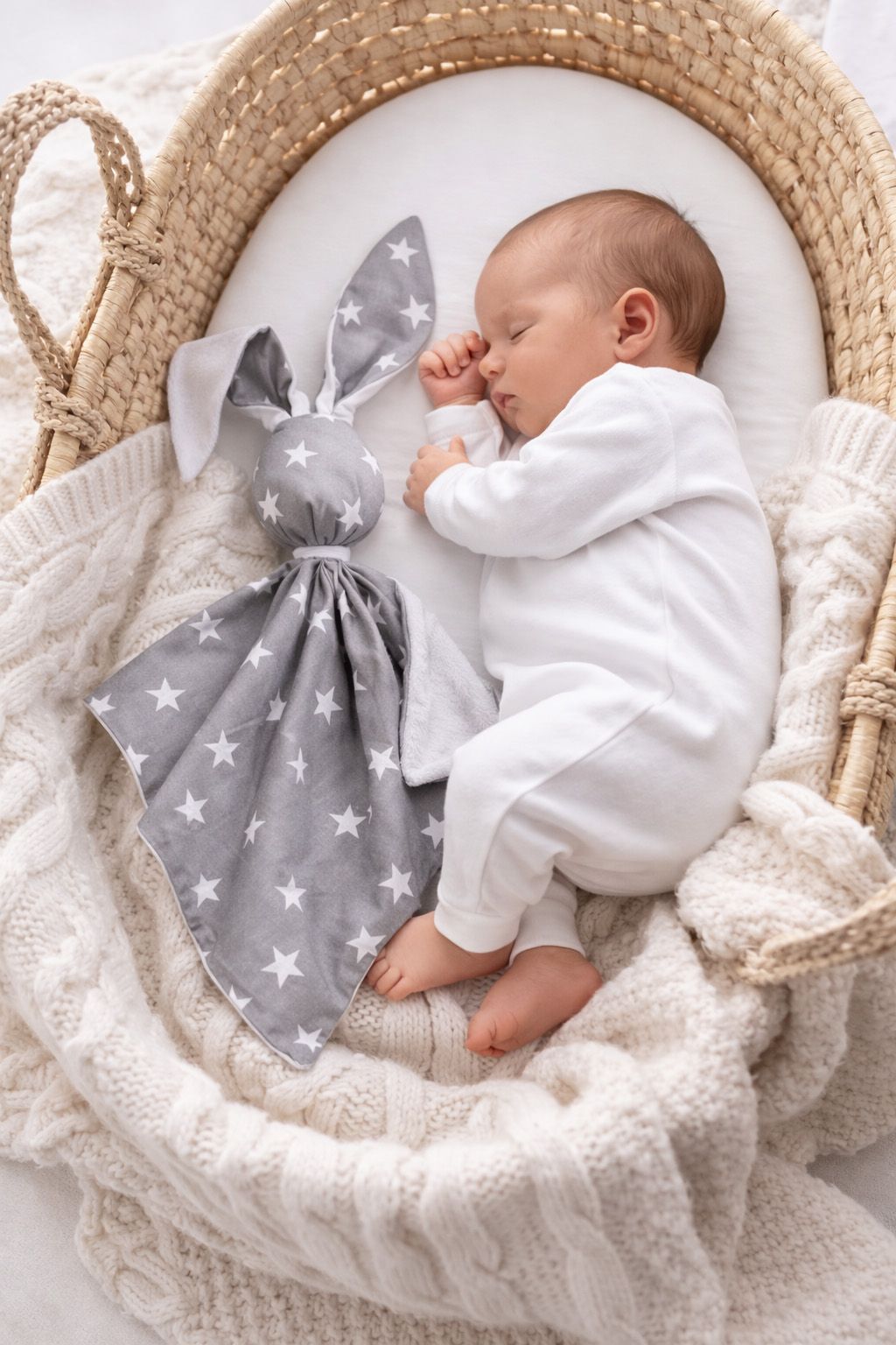 DOUDOU Cuddly bunny double-sided cotton and minky - Grey stars - white