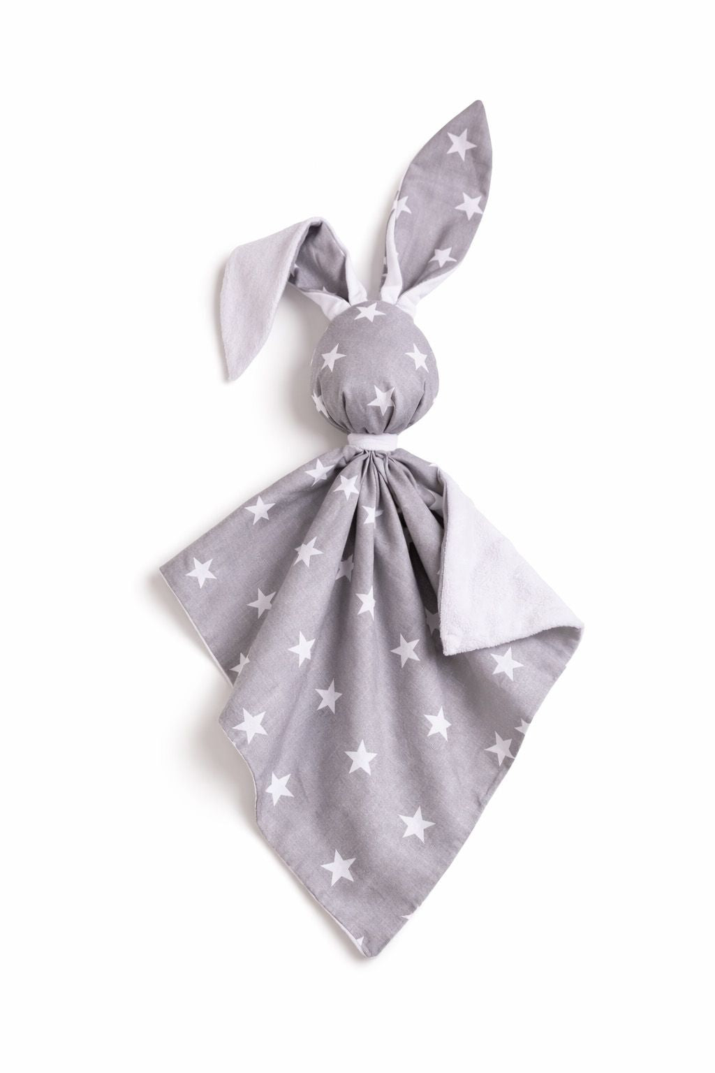 DOUDOU Cuddly bunny double-sided cotton and minky - Grey stars - white