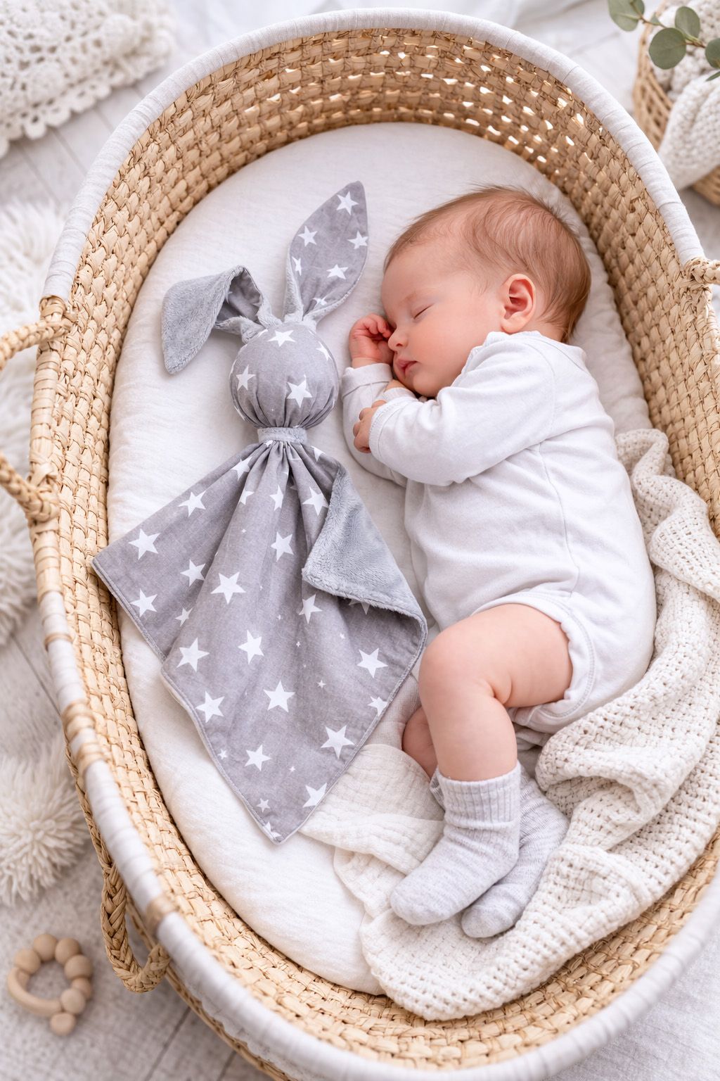 DOUDOU Cuddly bunny double-sided cotton and minky - Grey stars - grey