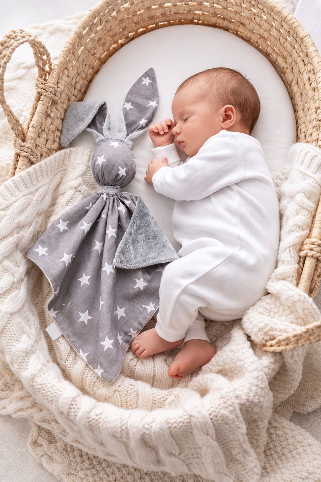 DOUDOU Cuddly bunny double-sided cotton and minky - Grey stars - grey