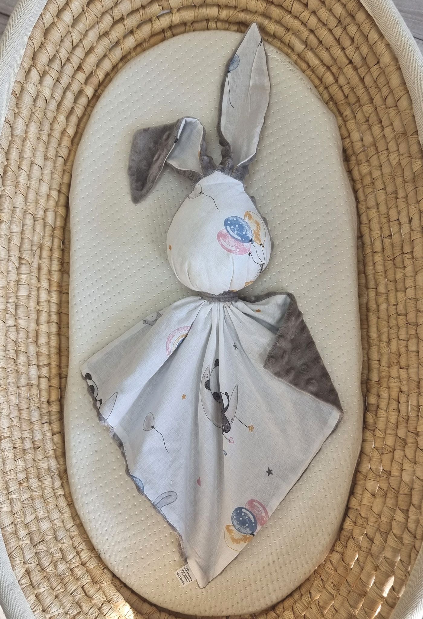 DOUDOU Cuddly bunny double-sided cotton and minky - Balloons - grey