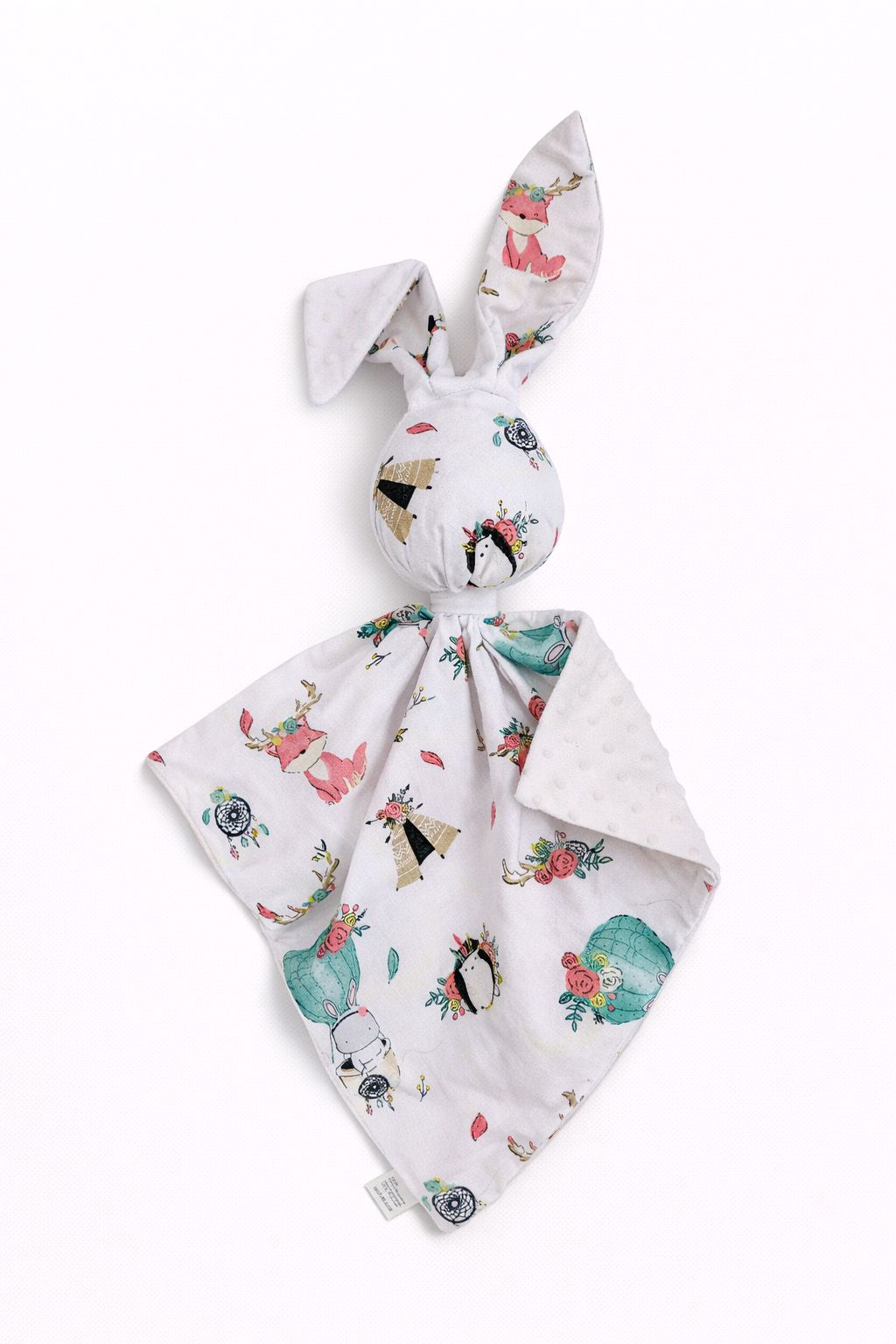 DOUDOU Cuddly bunny double-sided cotton and minky - Beige foxes - white