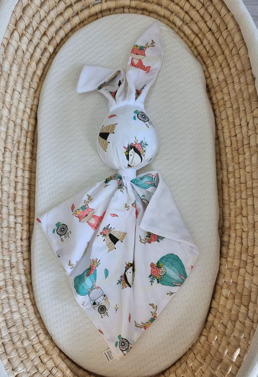 DOUDOU Cuddly bunny double-sided cotton and minky - Beige foxes - white
