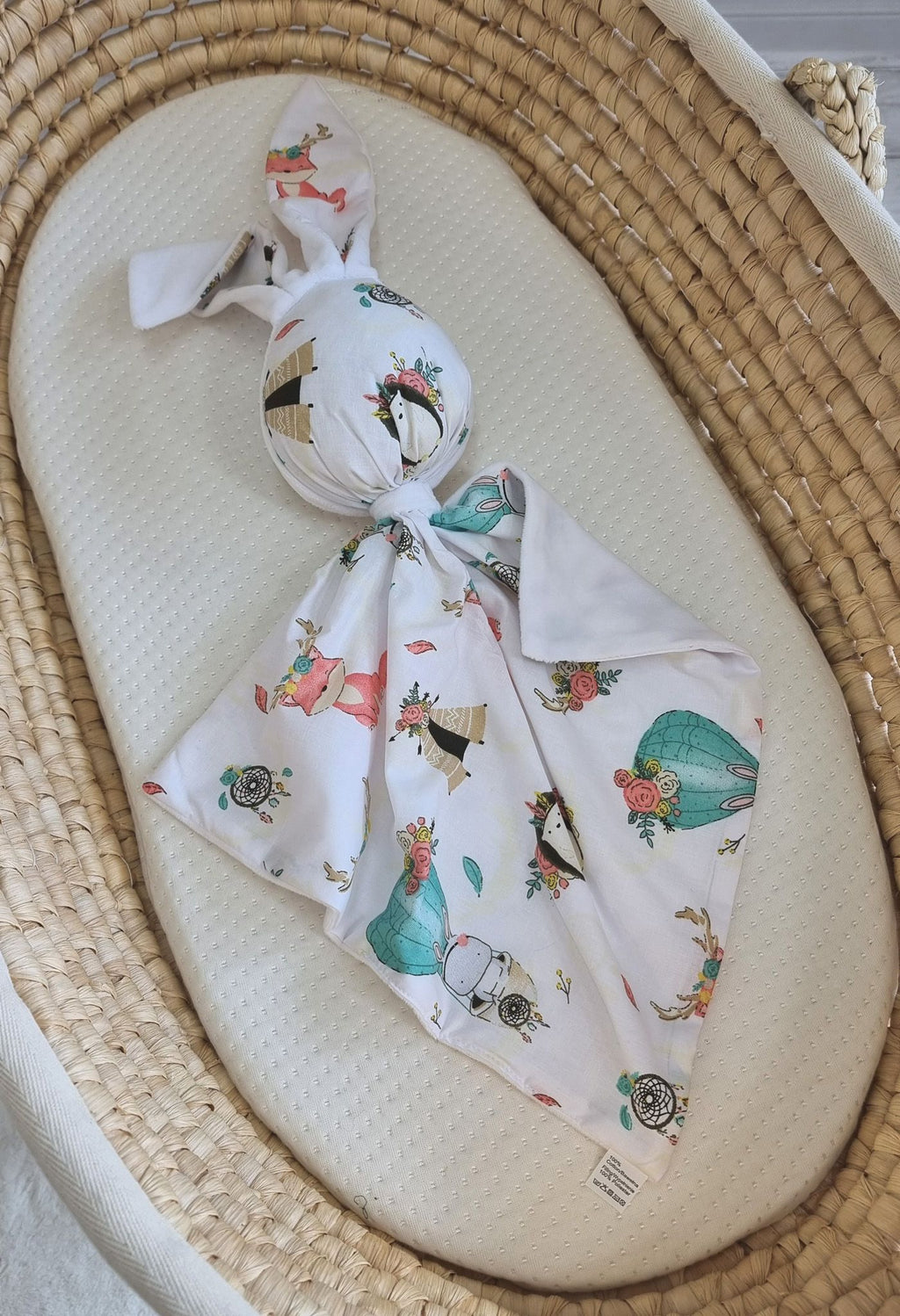 DOUDOU Cuddly bunny double-sided cotton and minky - Beige foxes - white