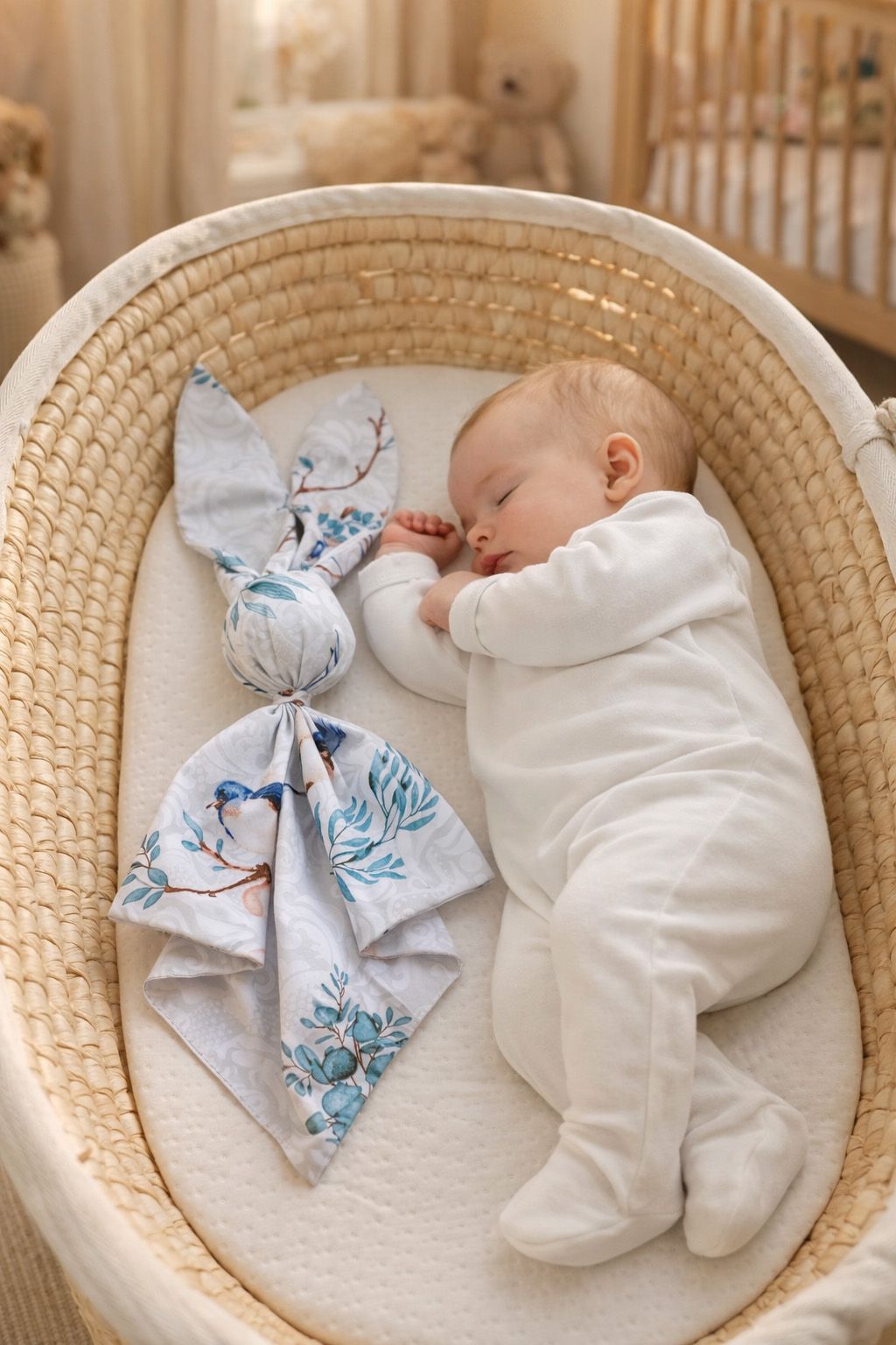 DOUDOU Soft cosy cuddly bunny blanket in cotton - Blue birds