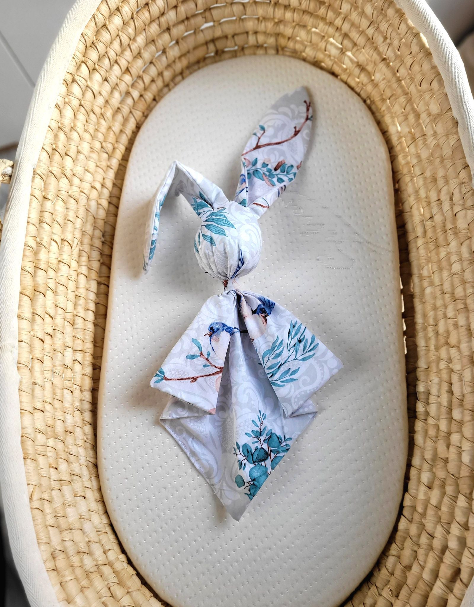 DOUDOU Soft cosy cuddly bunny blanket in cotton - Blue birds