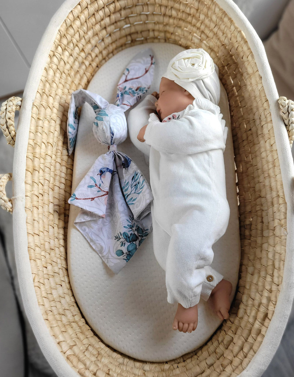 DOUDOU Soft cosy cuddly bunny blanket in cotton - Blue birds