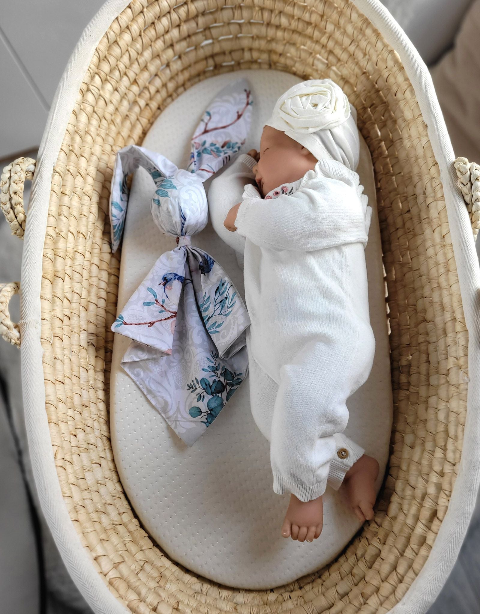 DOUDOU Soft cosy cuddly bunny blanket in cotton - Blue birds