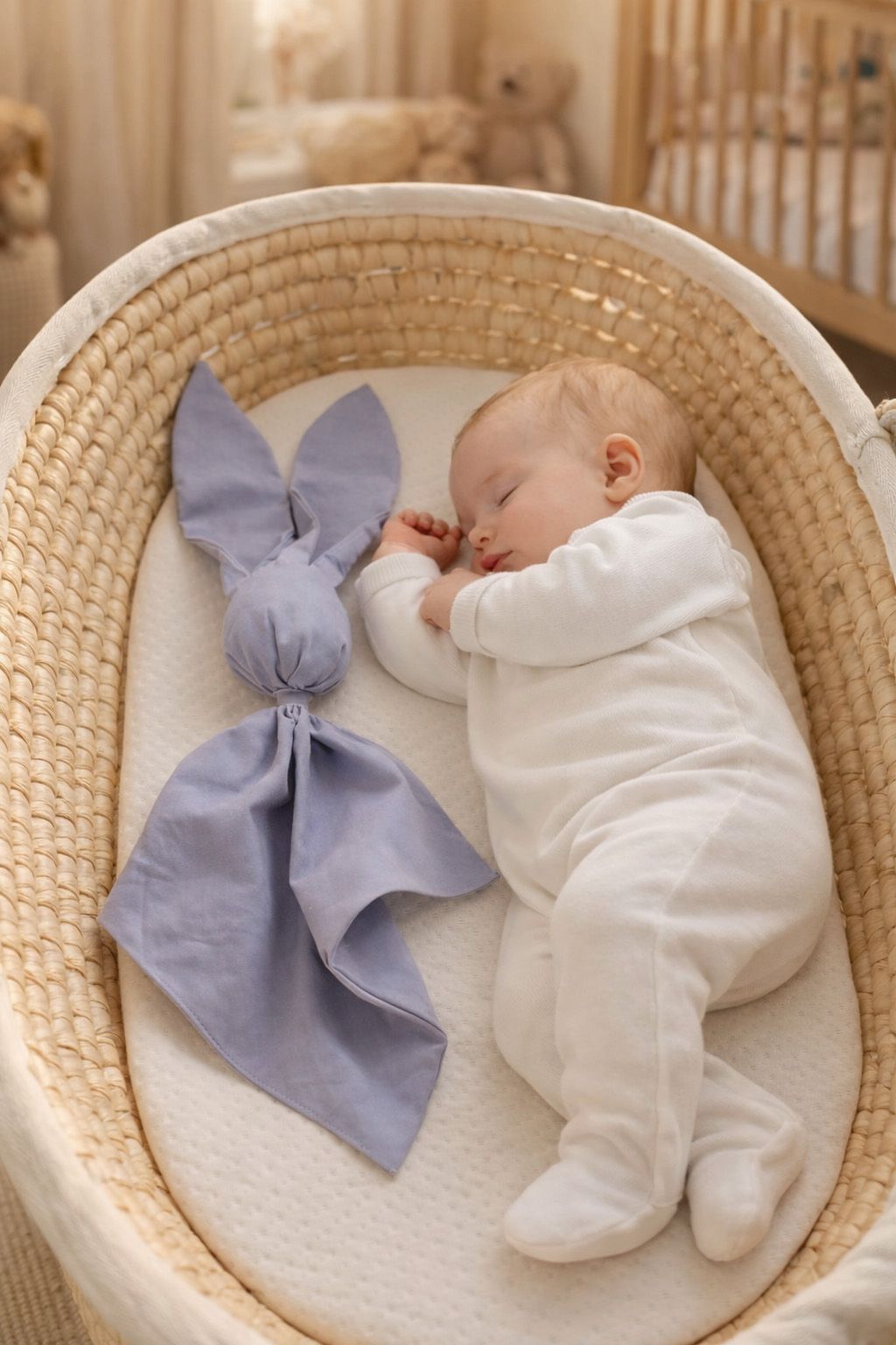 DOUDOU Soft cosy cuddly bunny blanket in cotton - Pastel blue