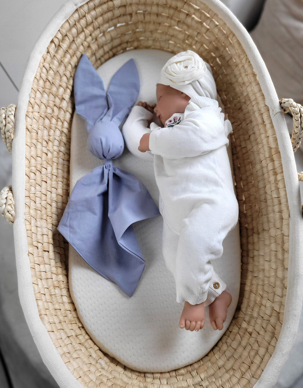 DOUDOU Soft cosy cuddly bunny blanket in cotton - Pastel blue