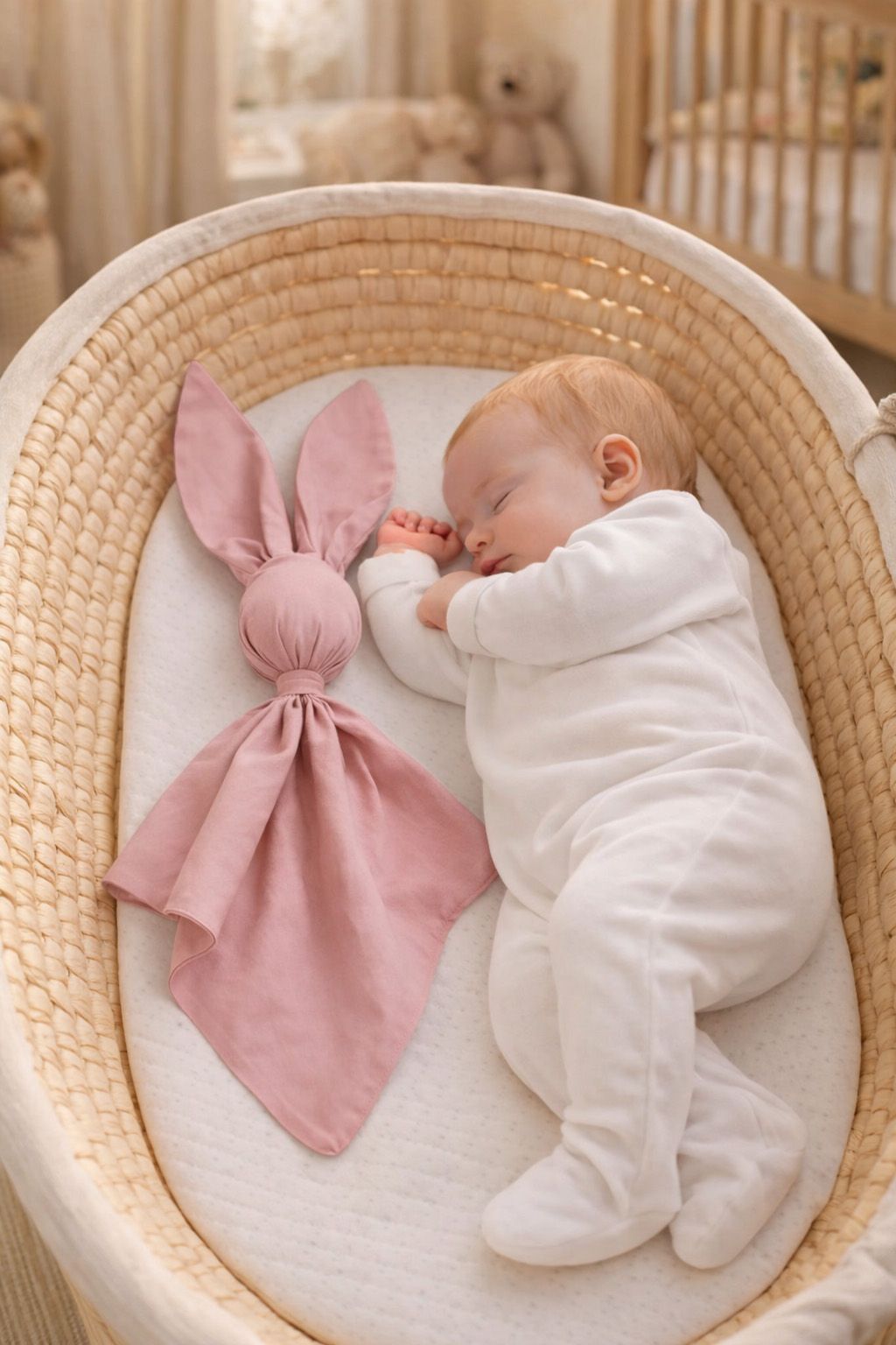 DOUDOU Soft cosy cuddly bunny blanket in cotton - Pastel pink