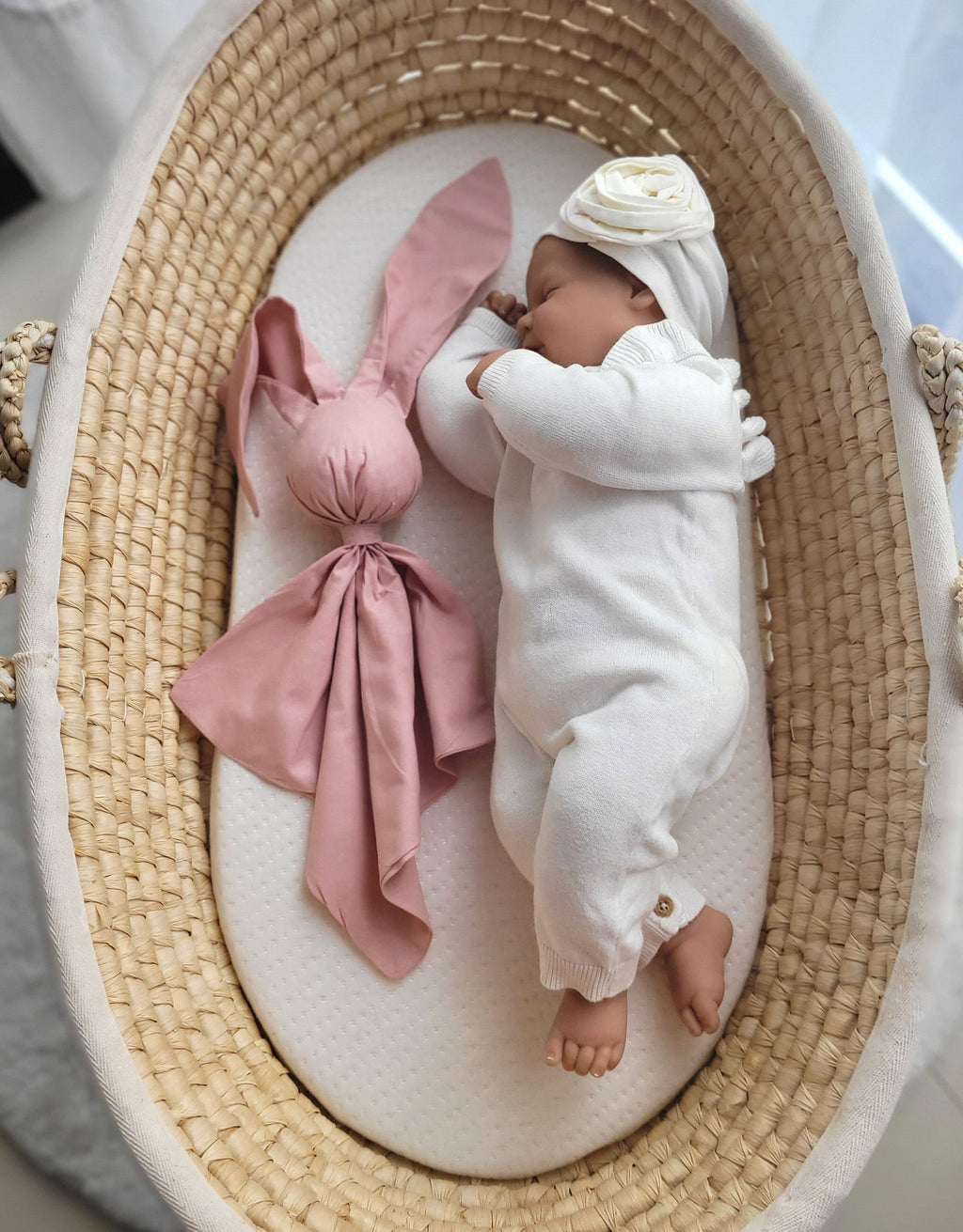 DOUDOU Soft cosy cuddly bunny blanket in cotton - Pastel pink