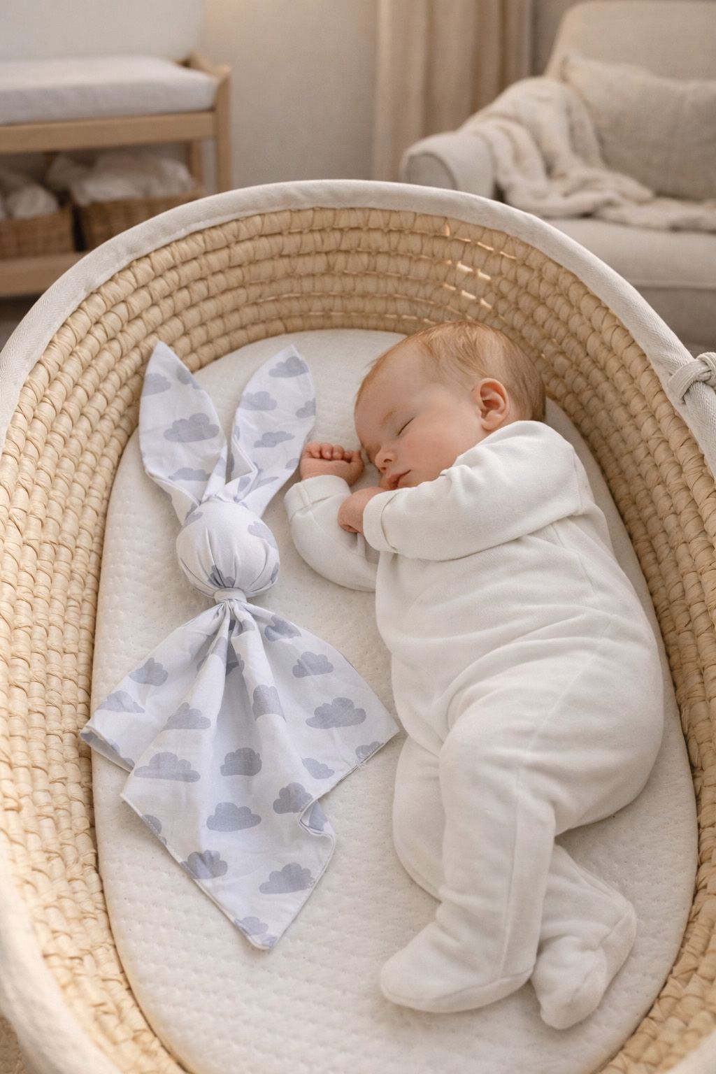 DOUDOU Soft cosy cuddly bunny blanket in cotton - Grey clouds