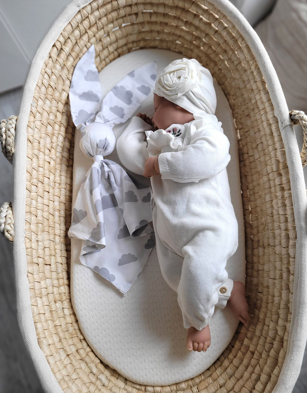 DOUDOU Soft cosy cuddly bunny blanket in cotton - Grey clouds