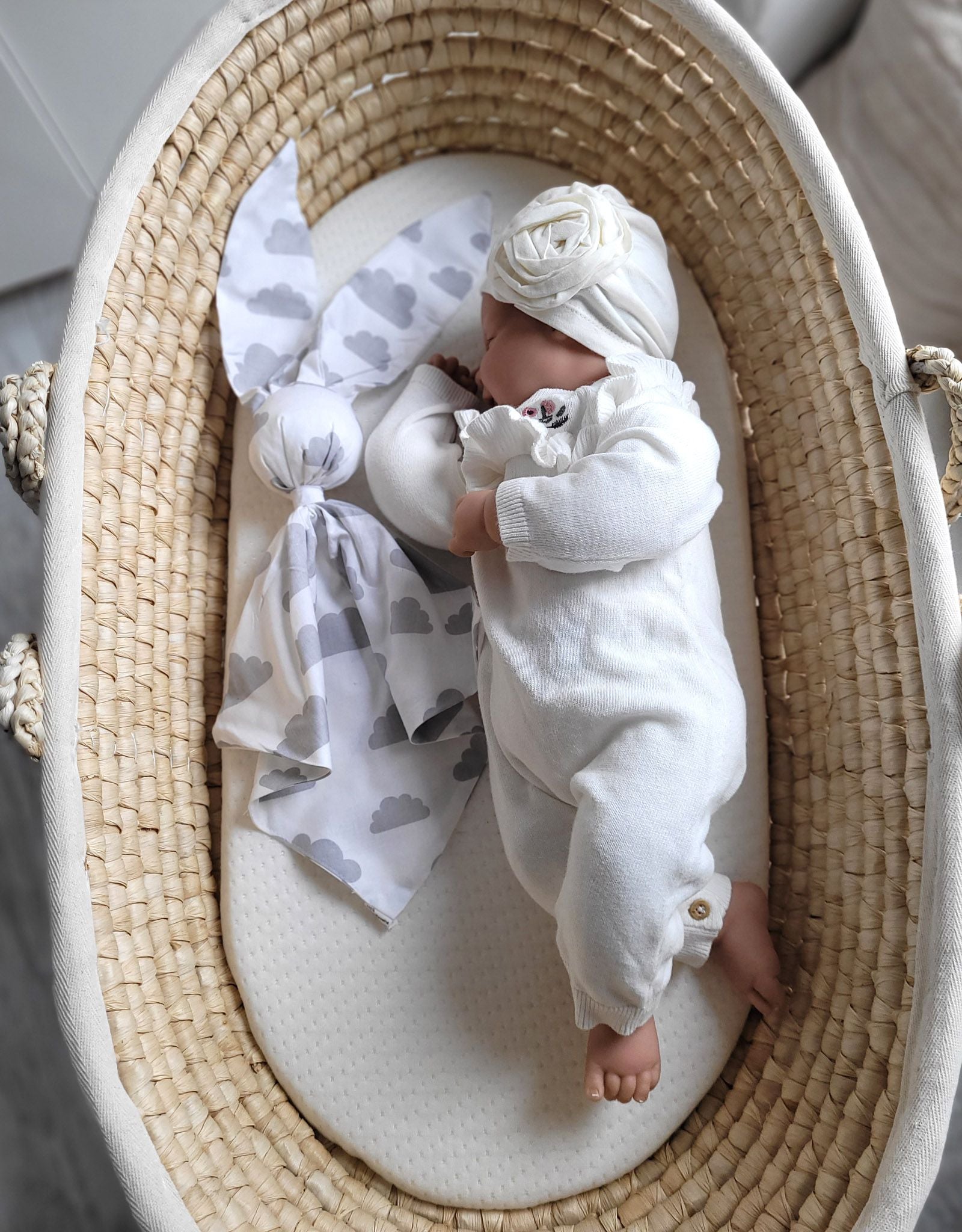 DOUDOU Soft cosy cuddly bunny blanket in cotton - Grey clouds