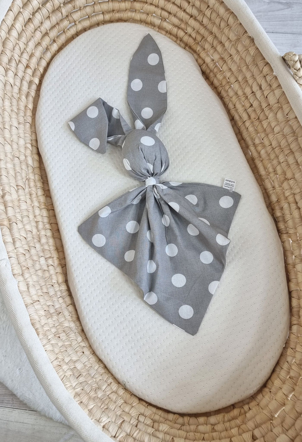 DOUDOU Soft cosy cuddly bunny blanket in cotton - Large polka dots on grey