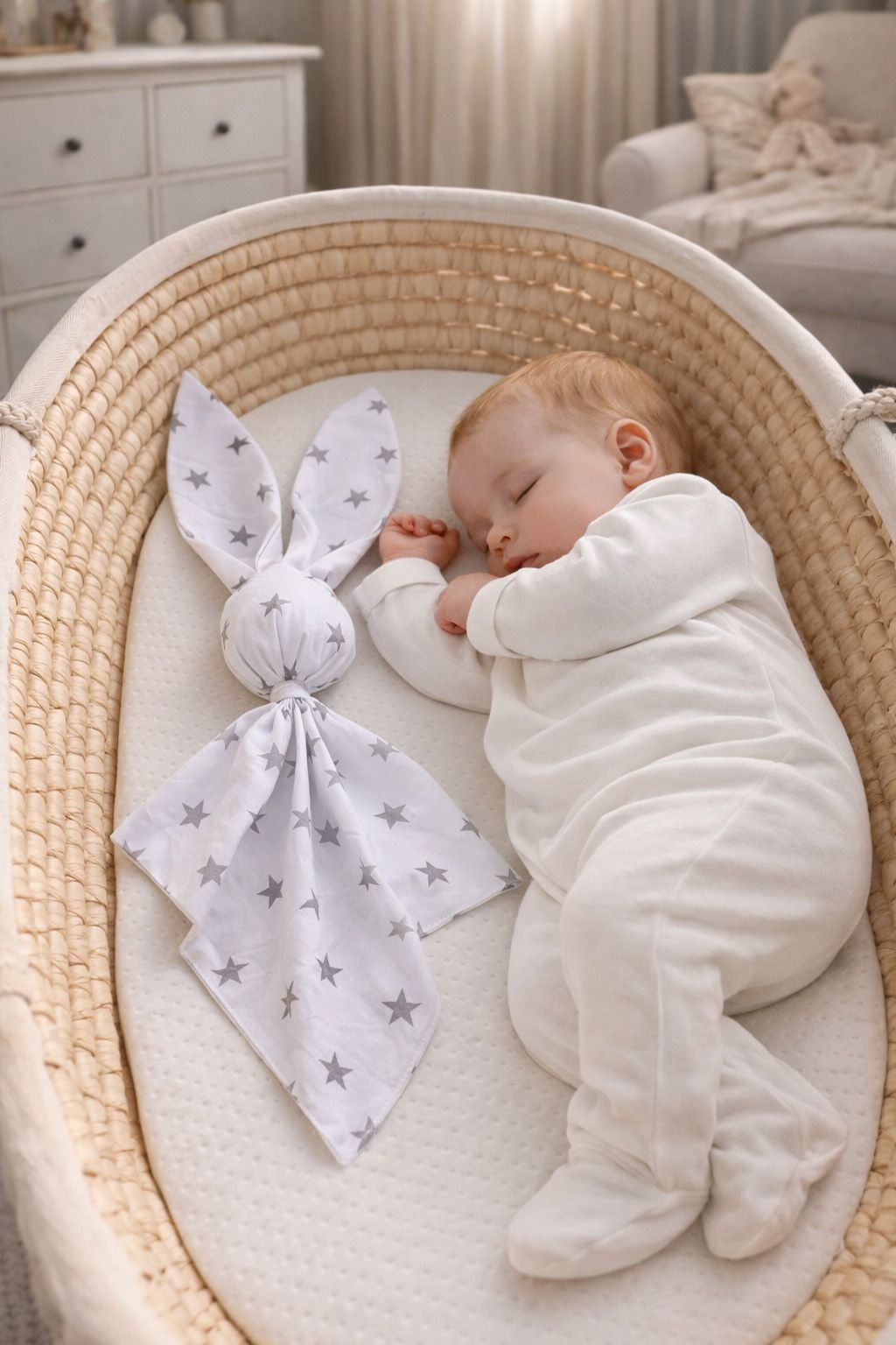 DOUDOU Soft cosy cuddly bunny blanket in cotton - Grey stars