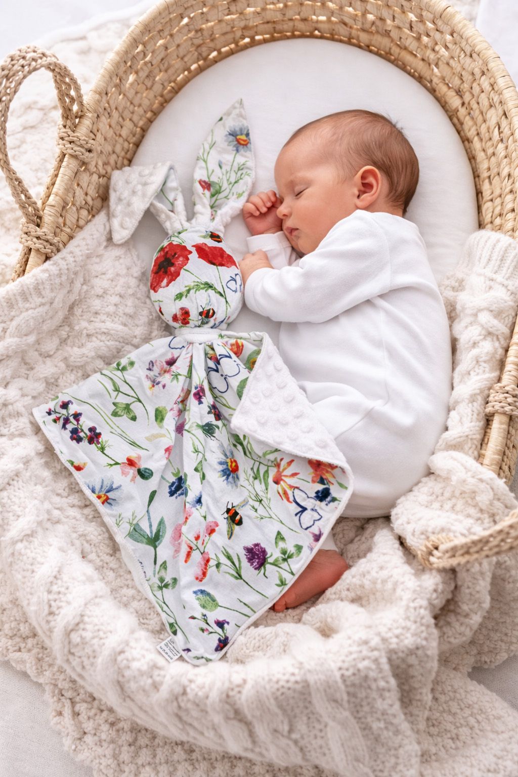 DOUDOU Cuddly bunny double-sided cotton and minky - Meadow - white