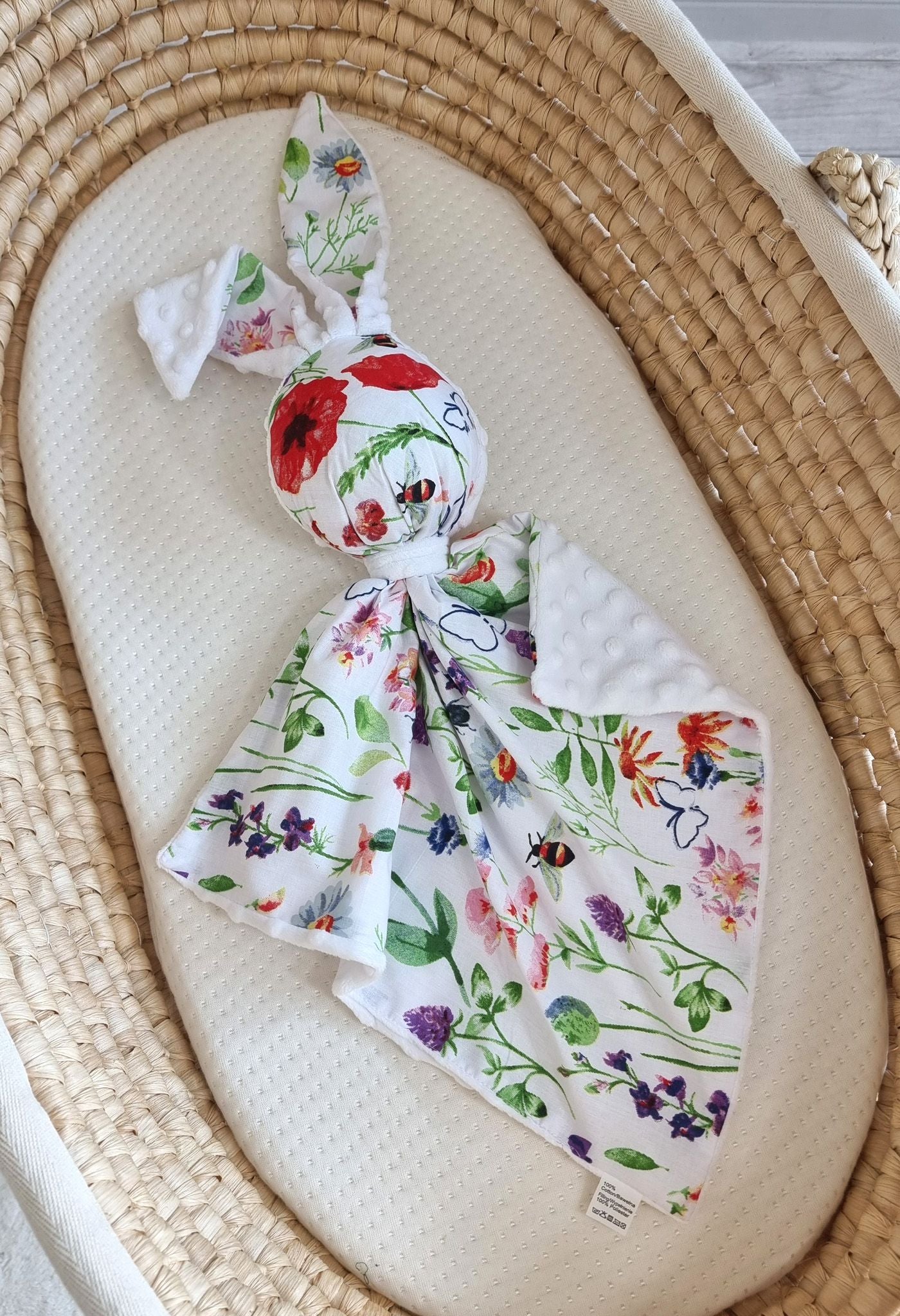 DOUDOU Cuddly bunny double-sided cotton and minky - Meadow - white