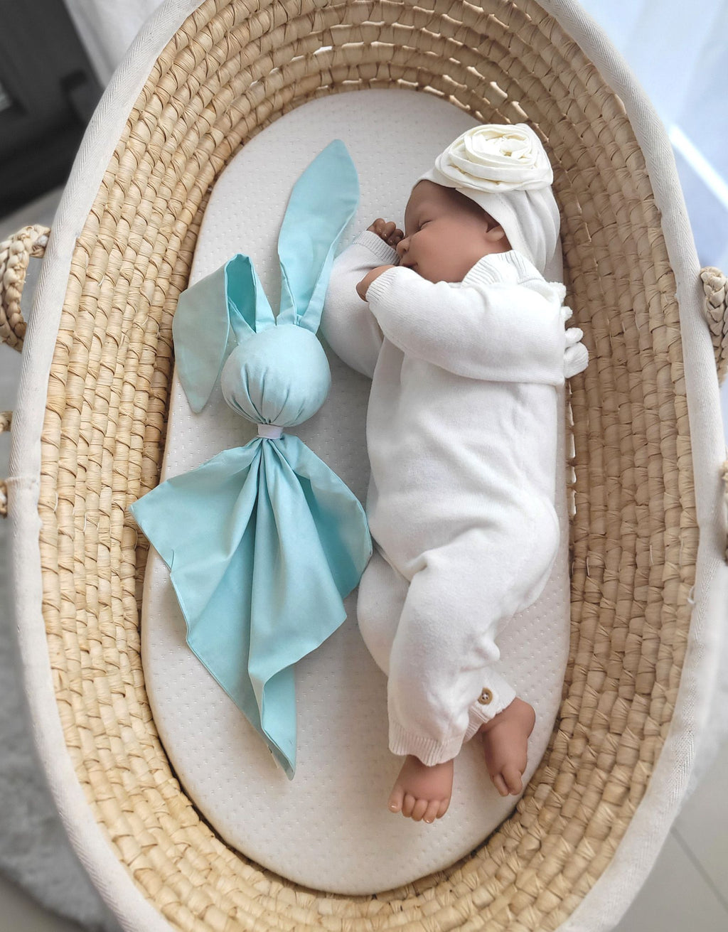 DOUDOU Soft cosy cuddly bunny blanket in cotton - Mint
