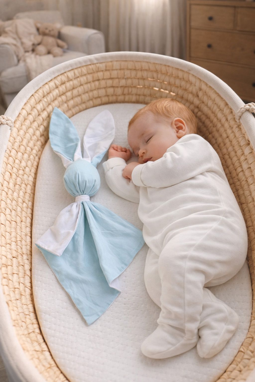 DOUDOU Soft cosy cuddly bunny blanket in cotton - Mint/ white