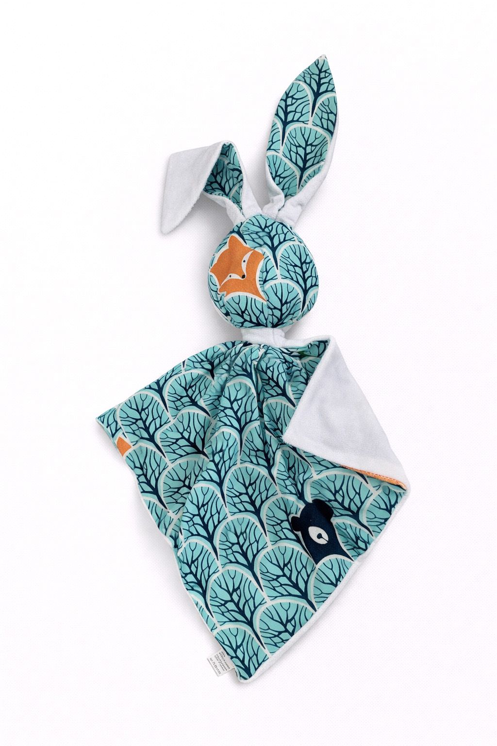 DOUDOU Cuddly bunny double-sided cotton and minky - Mint forest - white