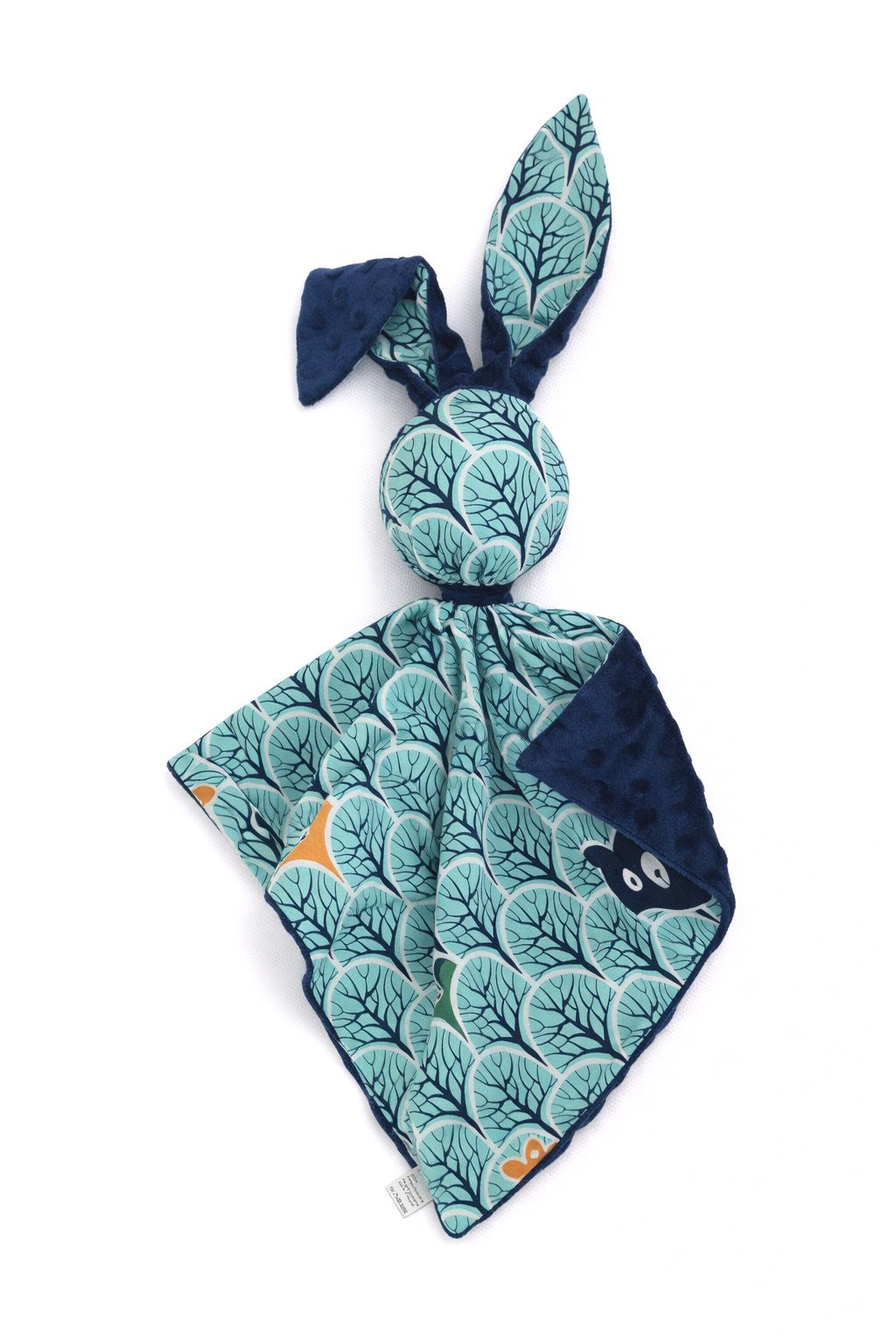 DOUDOU Cuddly bunny double-sided cotton and minky - Mint forest - navy blue