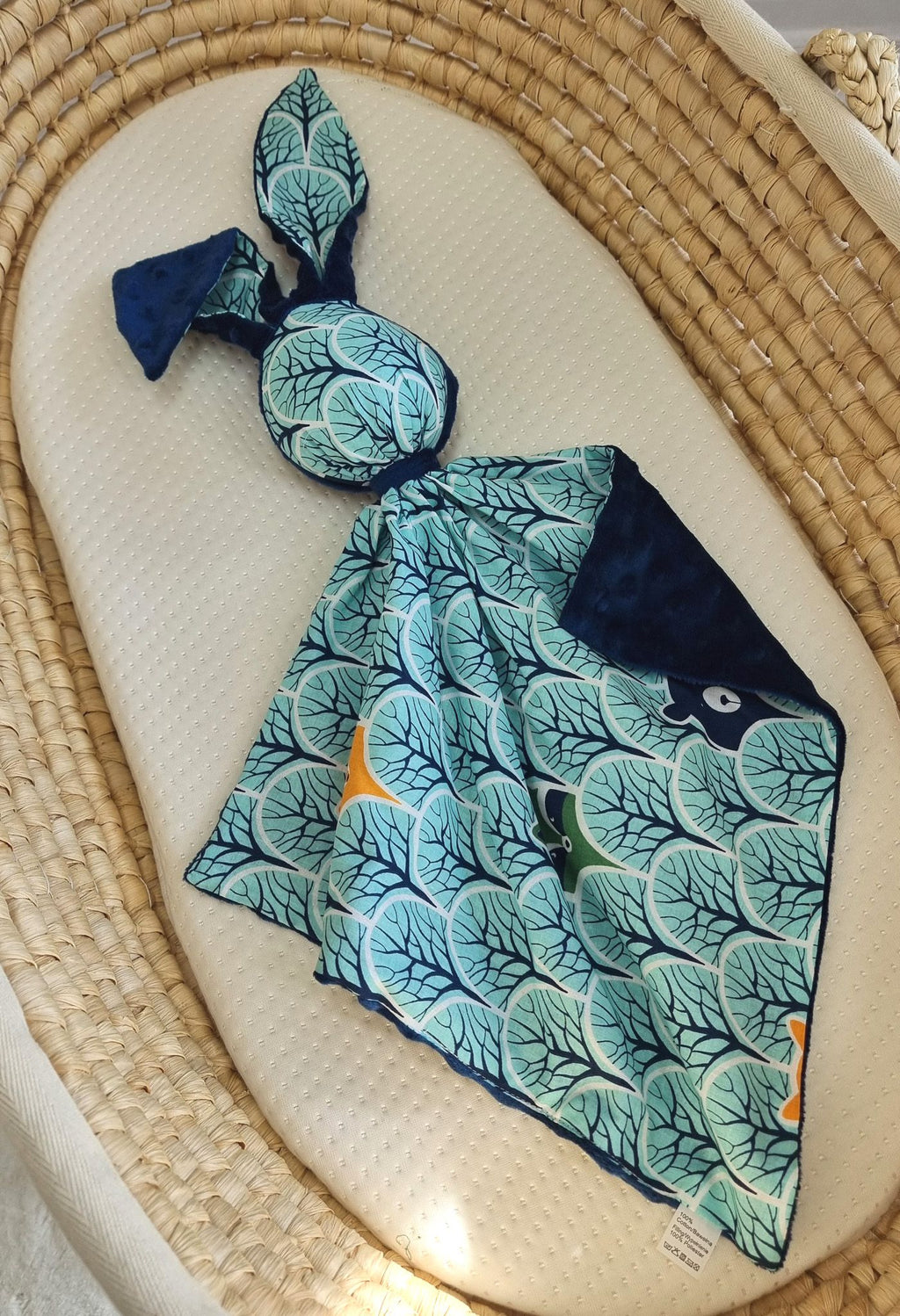 DOUDOU Cuddly bunny double-sided cotton and minky - Mint forest - navy blue