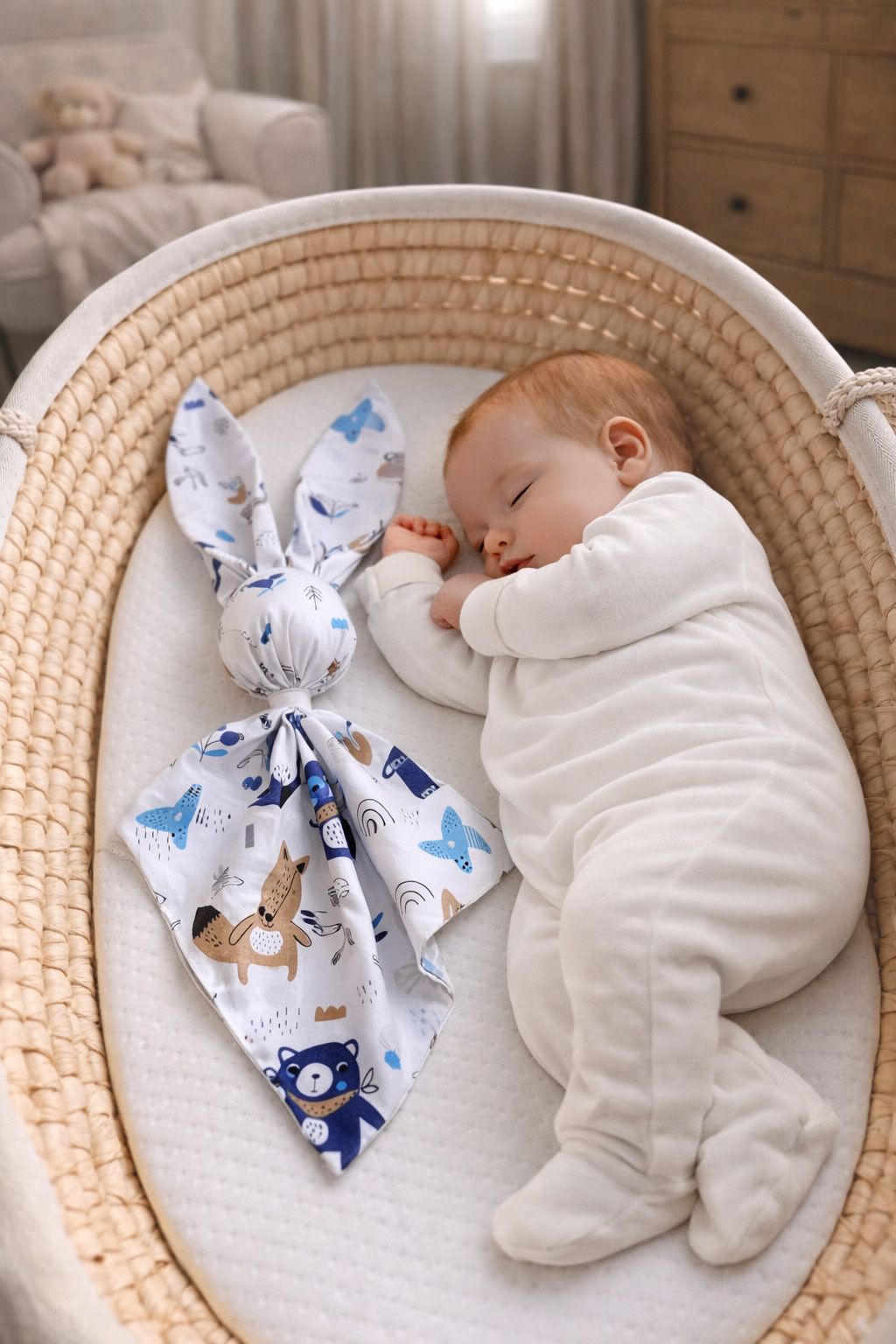 DOUDOU Soft cosy cuddly bunny blanket in cotton - Navy blue bears
