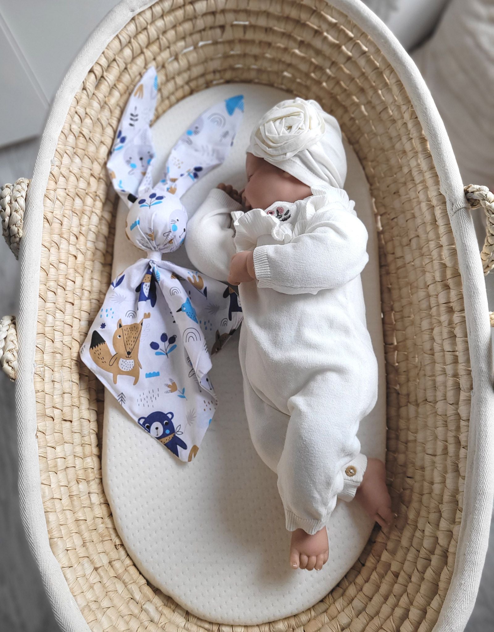 DOUDOU Soft cosy cuddly bunny blanket in cotton - Navy blue bears