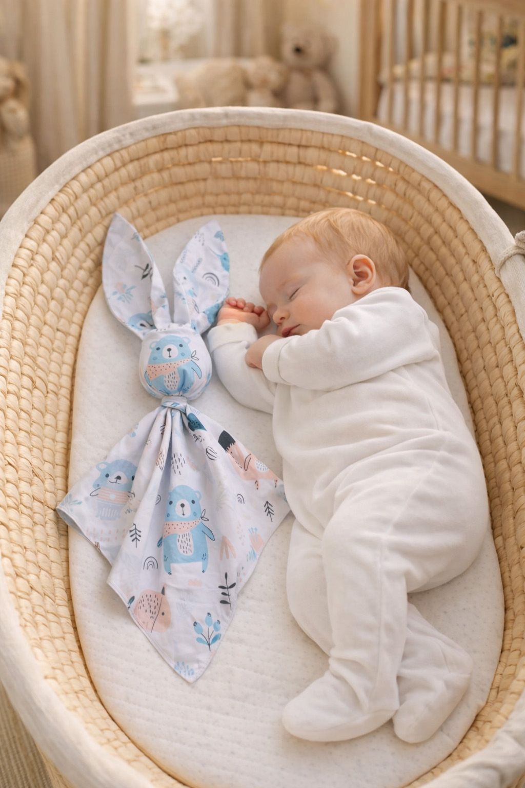DOUDOU Soft cosy cuddly bunny blanket in cotton - Blue teddy bears