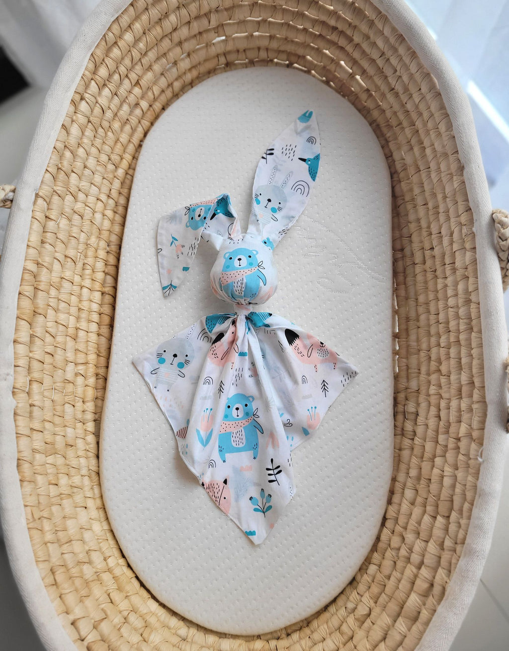 DOUDOU Soft cosy cuddly bunny blanket in cotton - Blue teddy bears