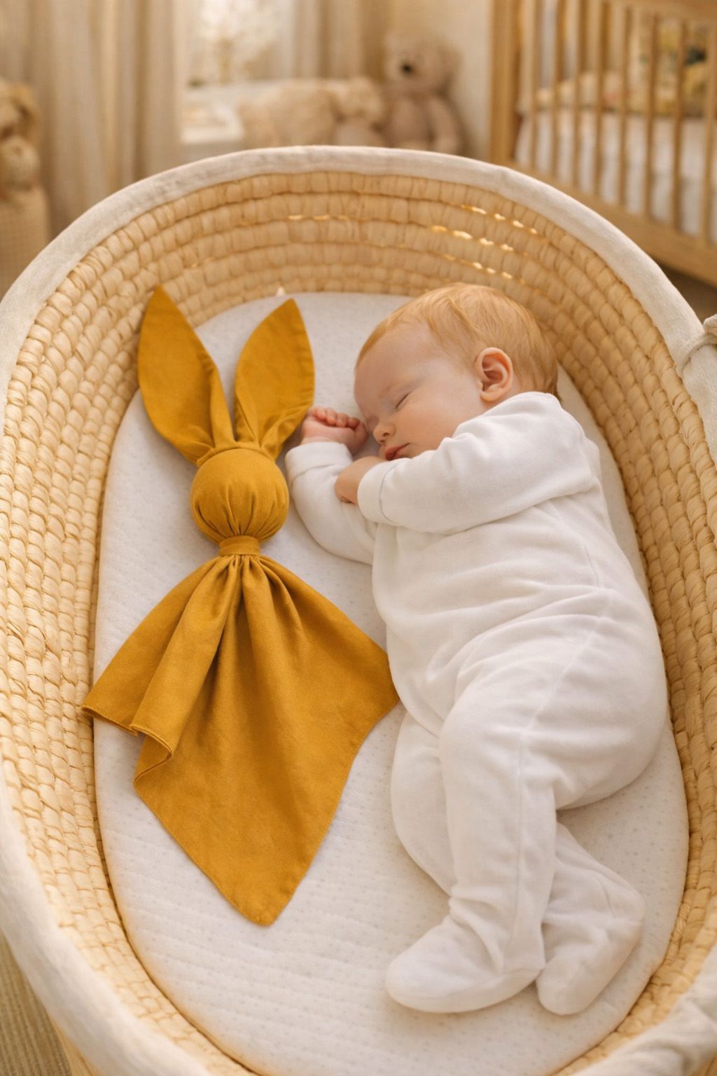 DOUDOU Soft cosy cuddly bunny blanket in cotton - Honey yellow