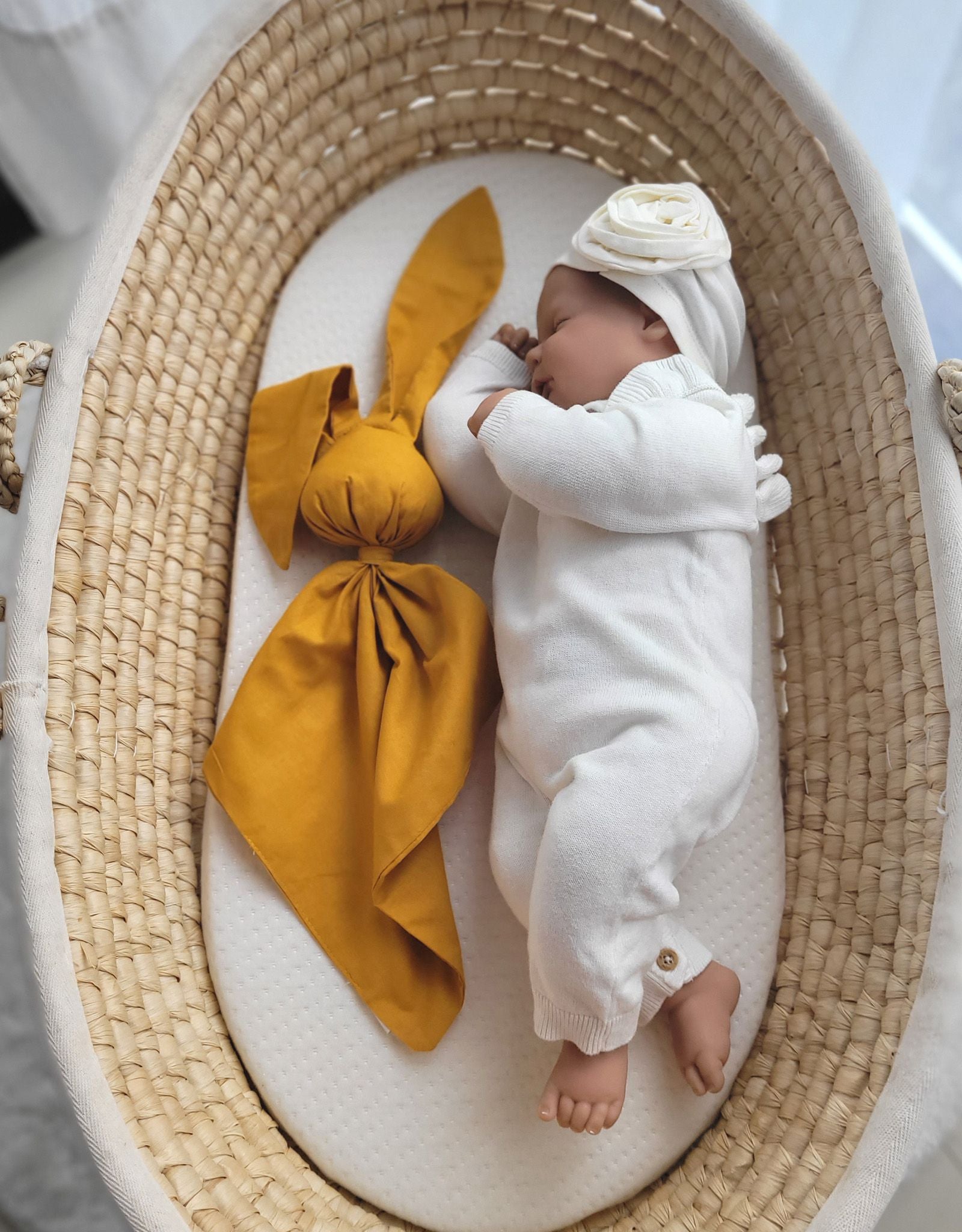 DOUDOU Soft cosy cuddly bunny blanket in cotton - Honey yellow