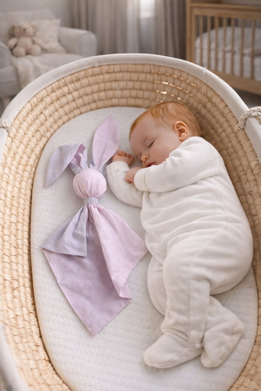 DOUDOU Soft cosy cuddly bunny blanket in cotton - Pink/ grey