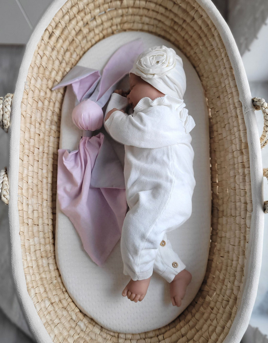 DOUDOU Soft cosy cuddly bunny blanket in cotton - Pink/ grey