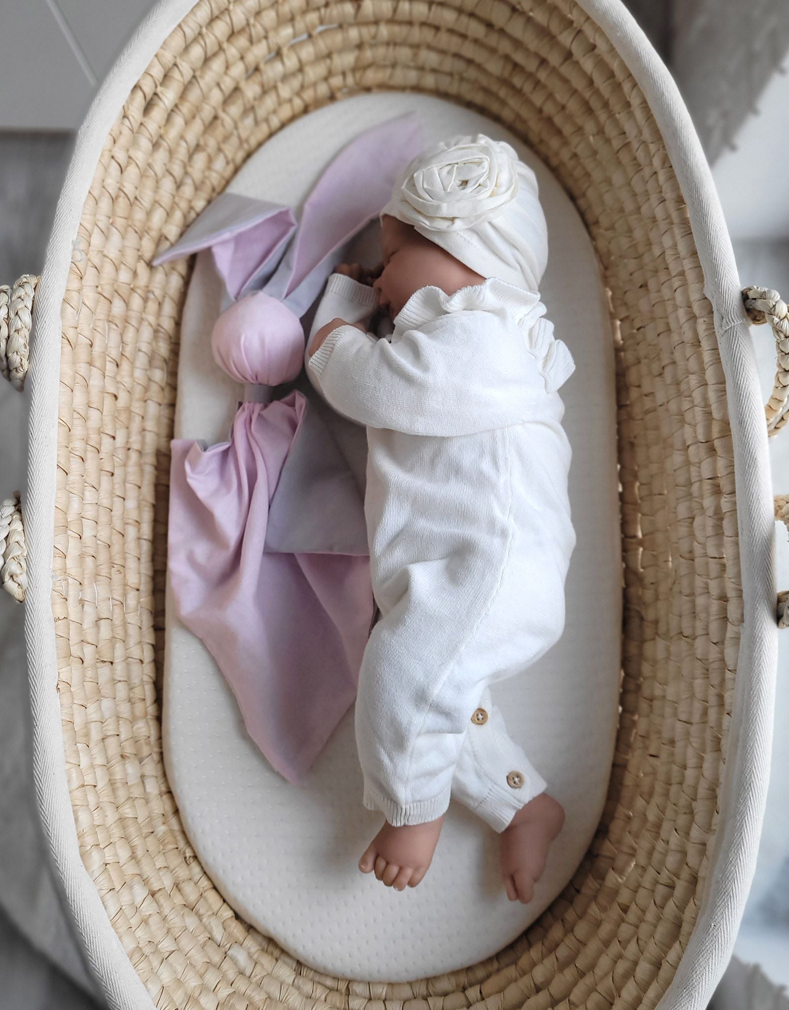 DOUDOU Soft cosy cuddly bunny blanket in cotton - Pink/ grey
