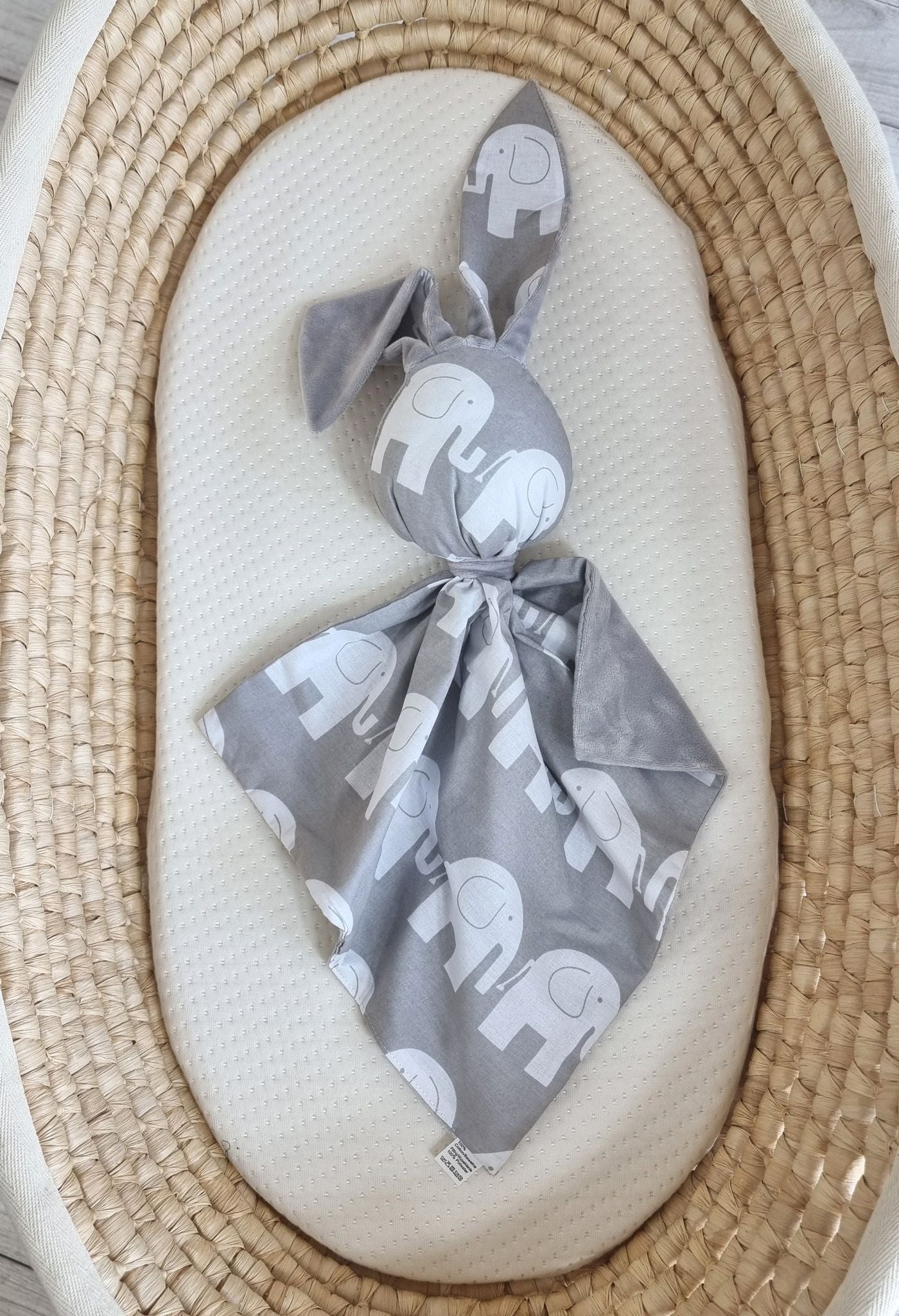 DOUDOU Cuddly bunny double-sided cotton and minky - Grey elephants - grey
