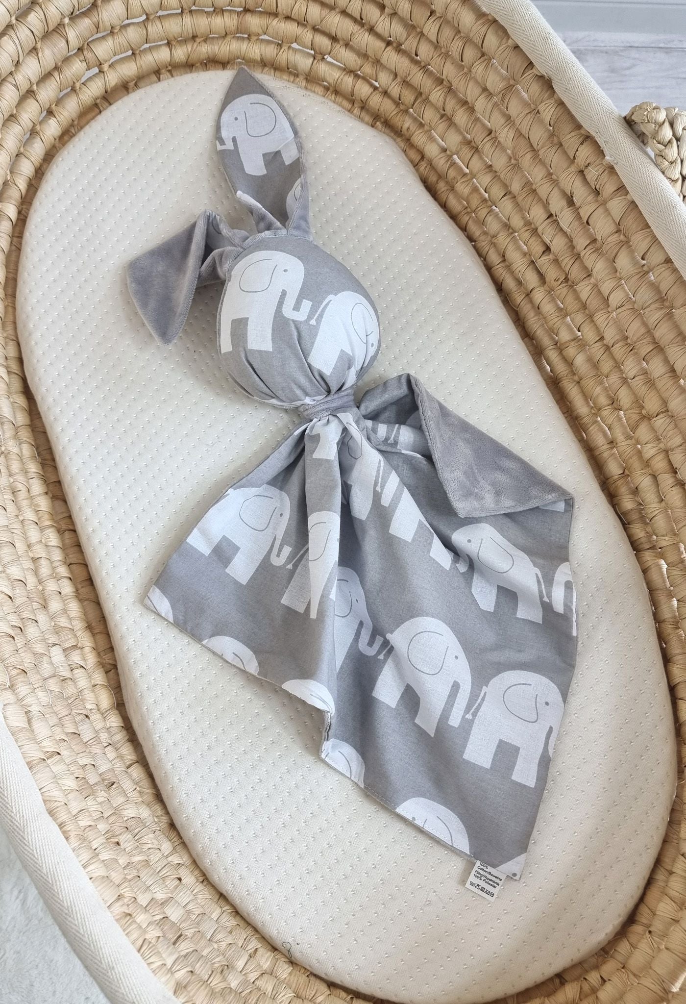 DOUDOU Cuddly bunny double-sided cotton and minky - Grey elephants - grey