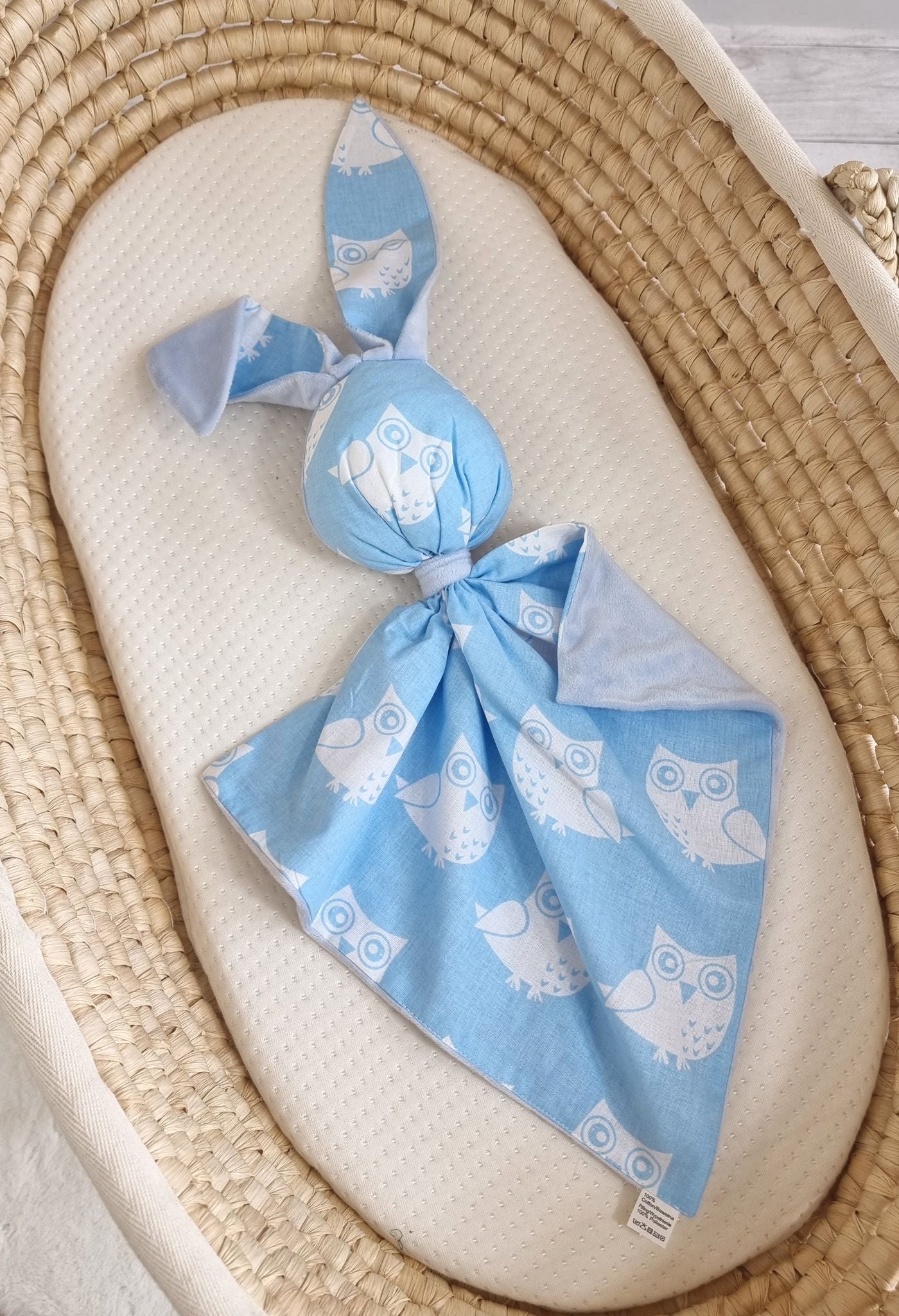 DOUDOU Cuddly bunny double-sided cotton and minky - Blue owls - blue